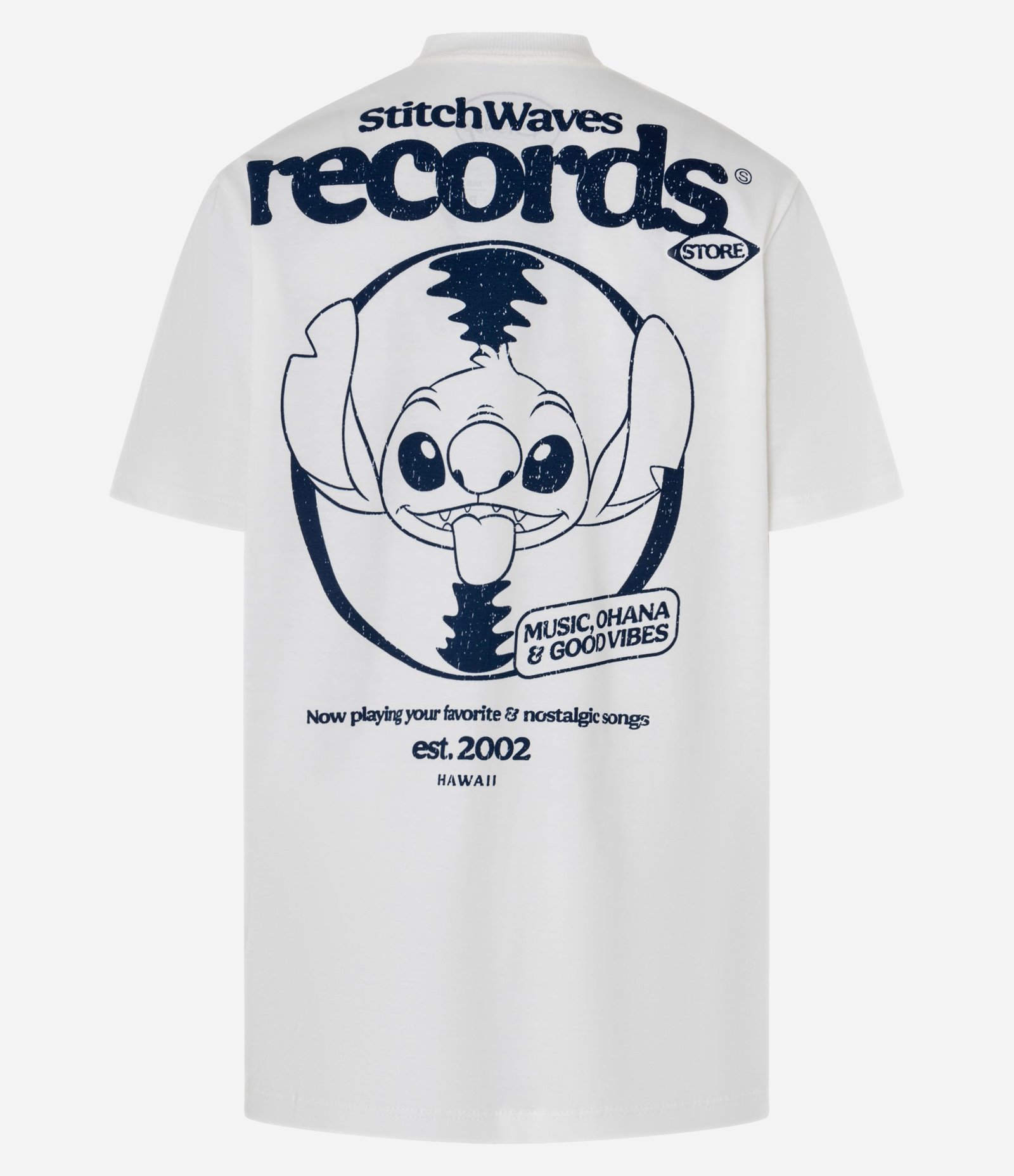 Camiseta T-Shirt em Algodão com Estampa Lilo & Stitich Records Branco Neve 6