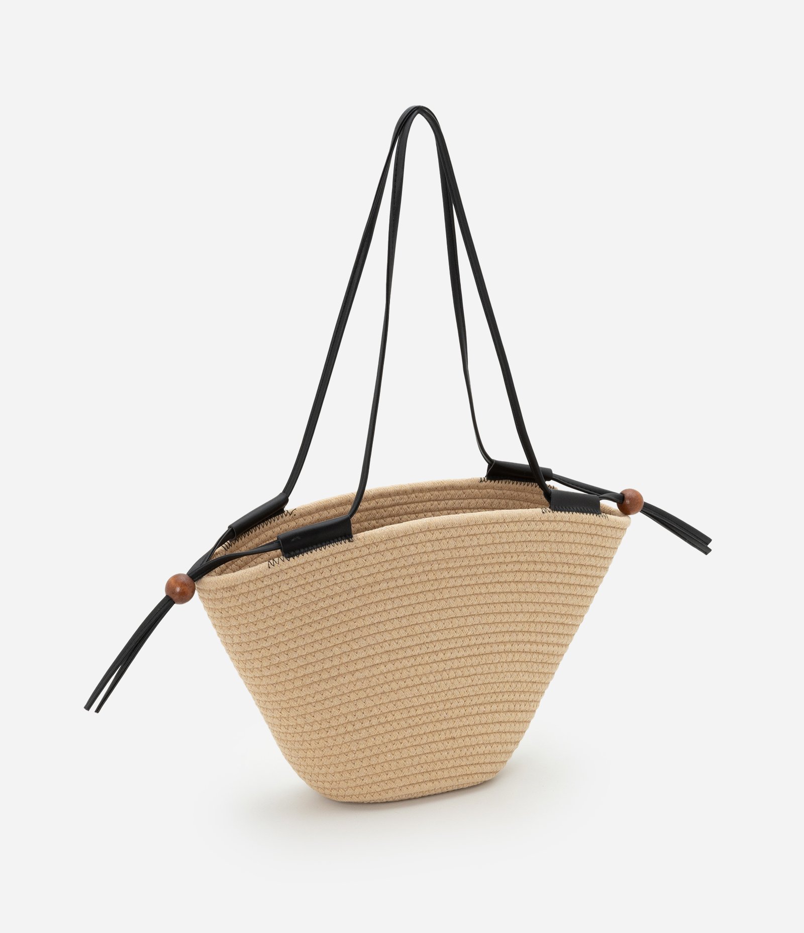 Bolsa de Praia em Corda de Algodão e Alças de PU Bege 2