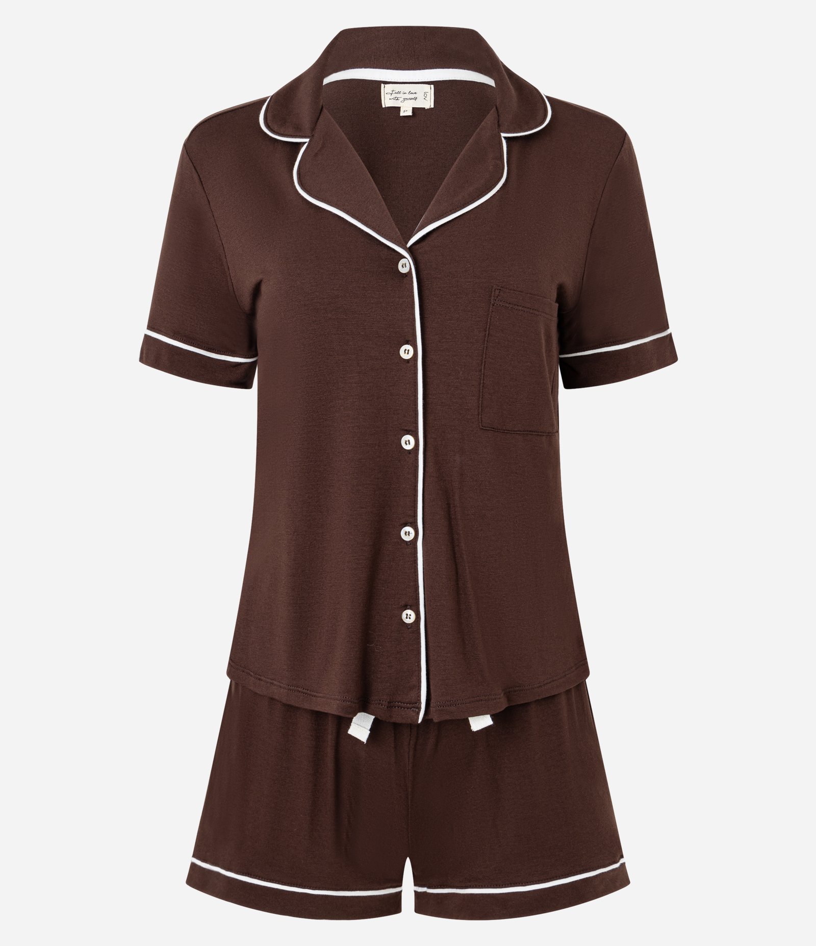 Pijama Short Doll Americano em Viscolycra com Vieses Contrastantes Marrom 4