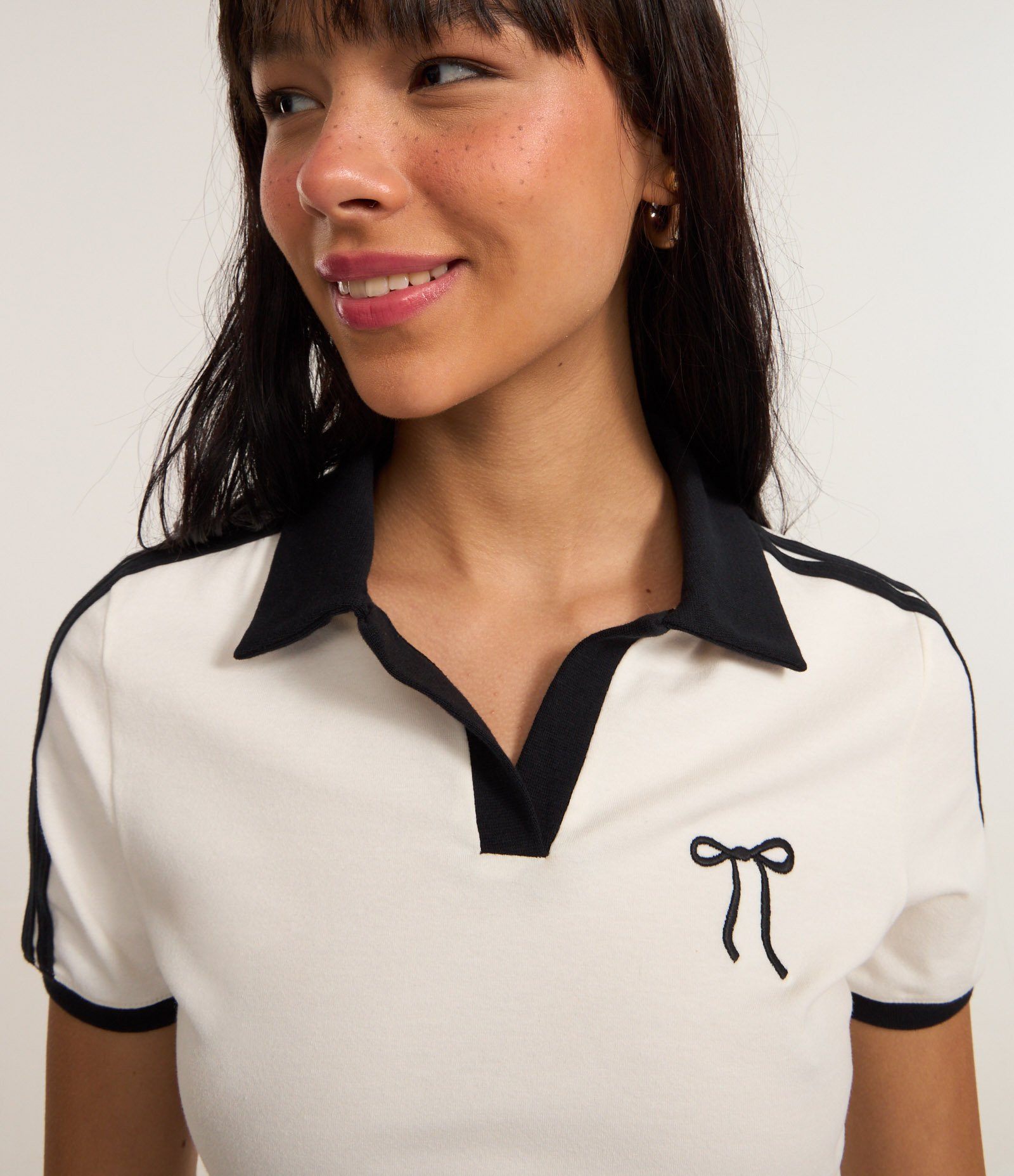 Blusa Polo em Algodão com Bordado de Lacinho Branco 3