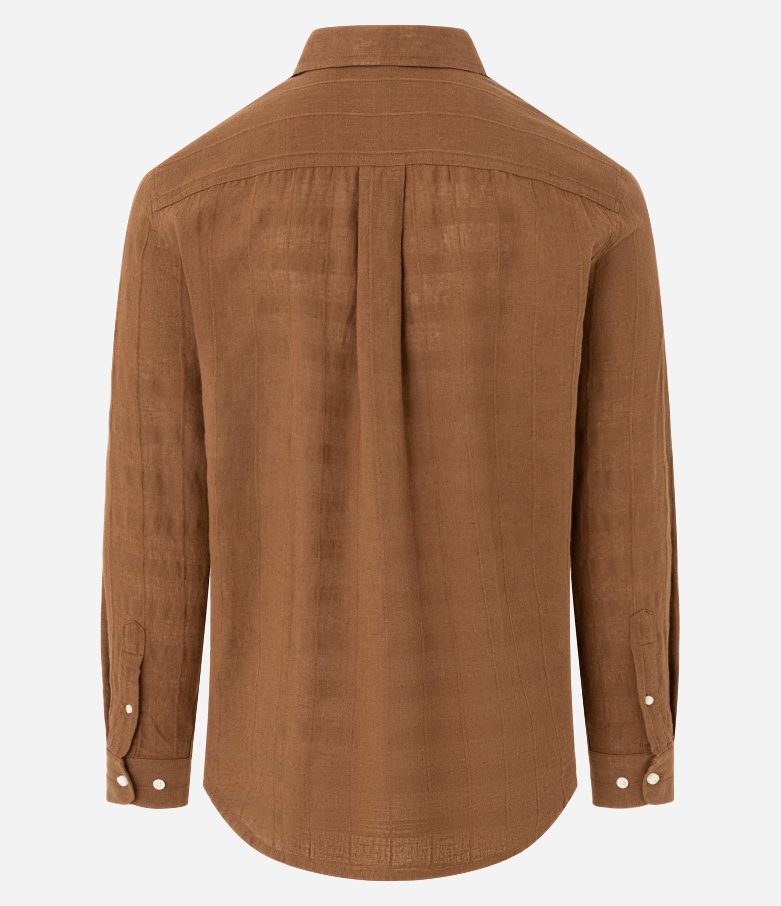 Camisa Regular em Linho com Textura Grid e Manga Longa Marrom Terroso 4