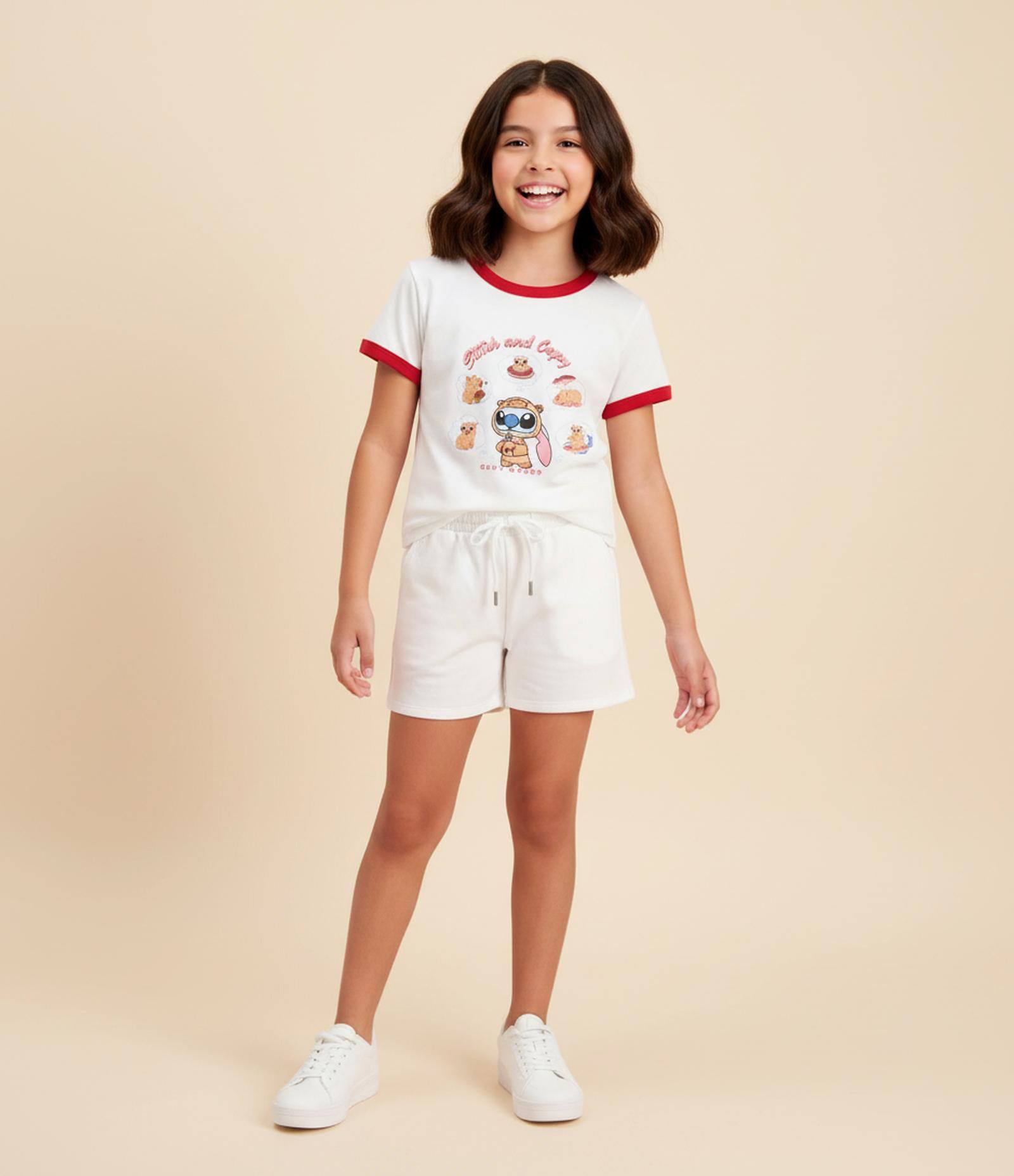 Camiseta Infantil com Estampa Stitch and Capy - Tam 5 a 14 Anos Branco 1