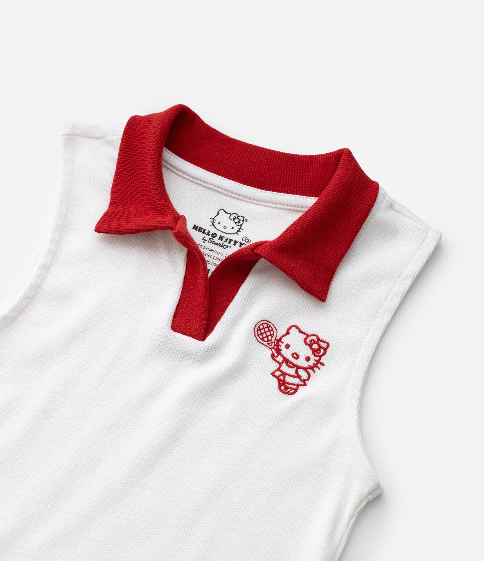 Regata Infantil em Ribana com Gola Polo Hello Kitty - Tam 1 a 14 Anos Branco 5