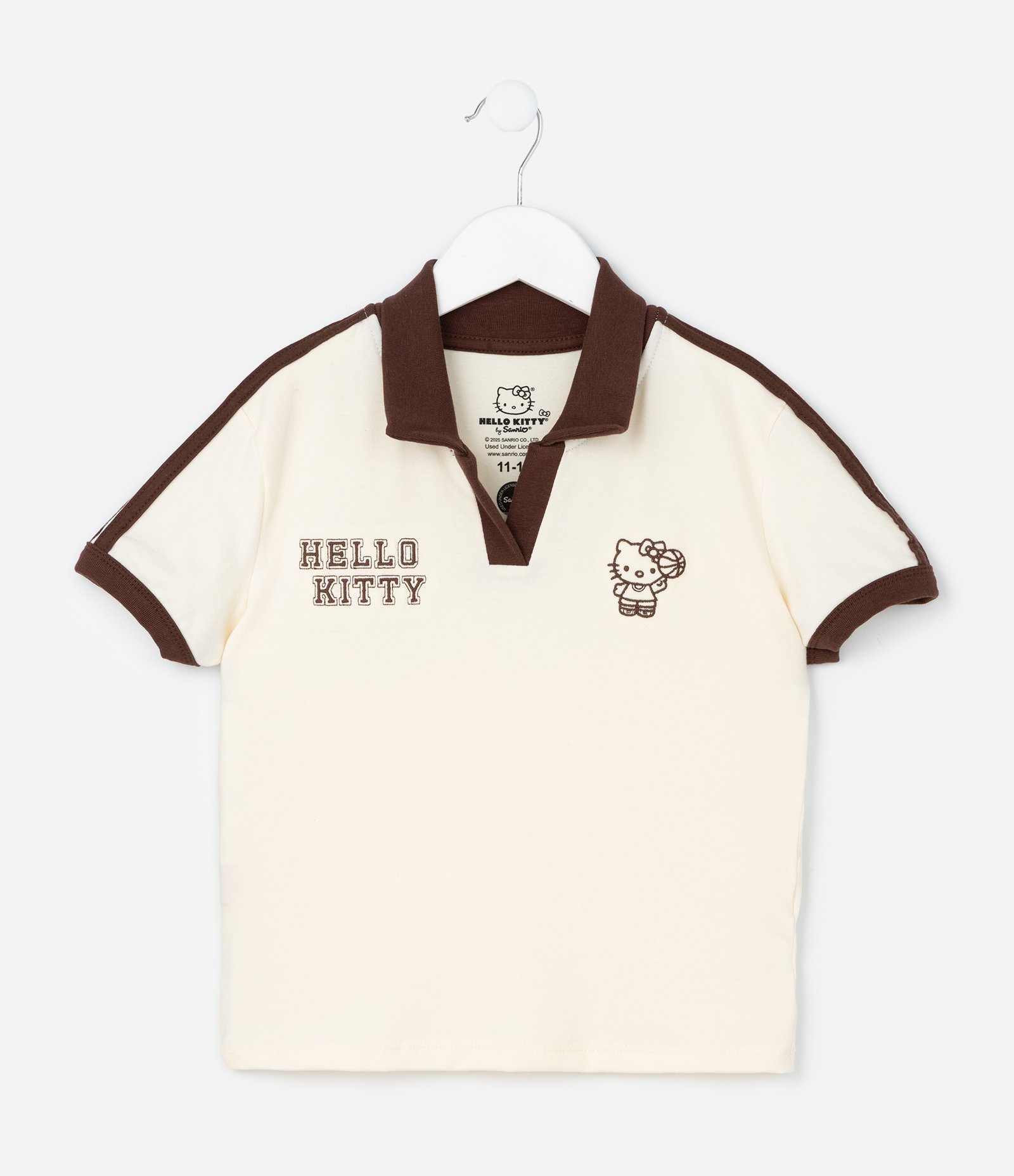 Camiseta Polo Infantil Hello Kitty com Bola de Vôlei - Tam 5 a 14 Anos Bege 1