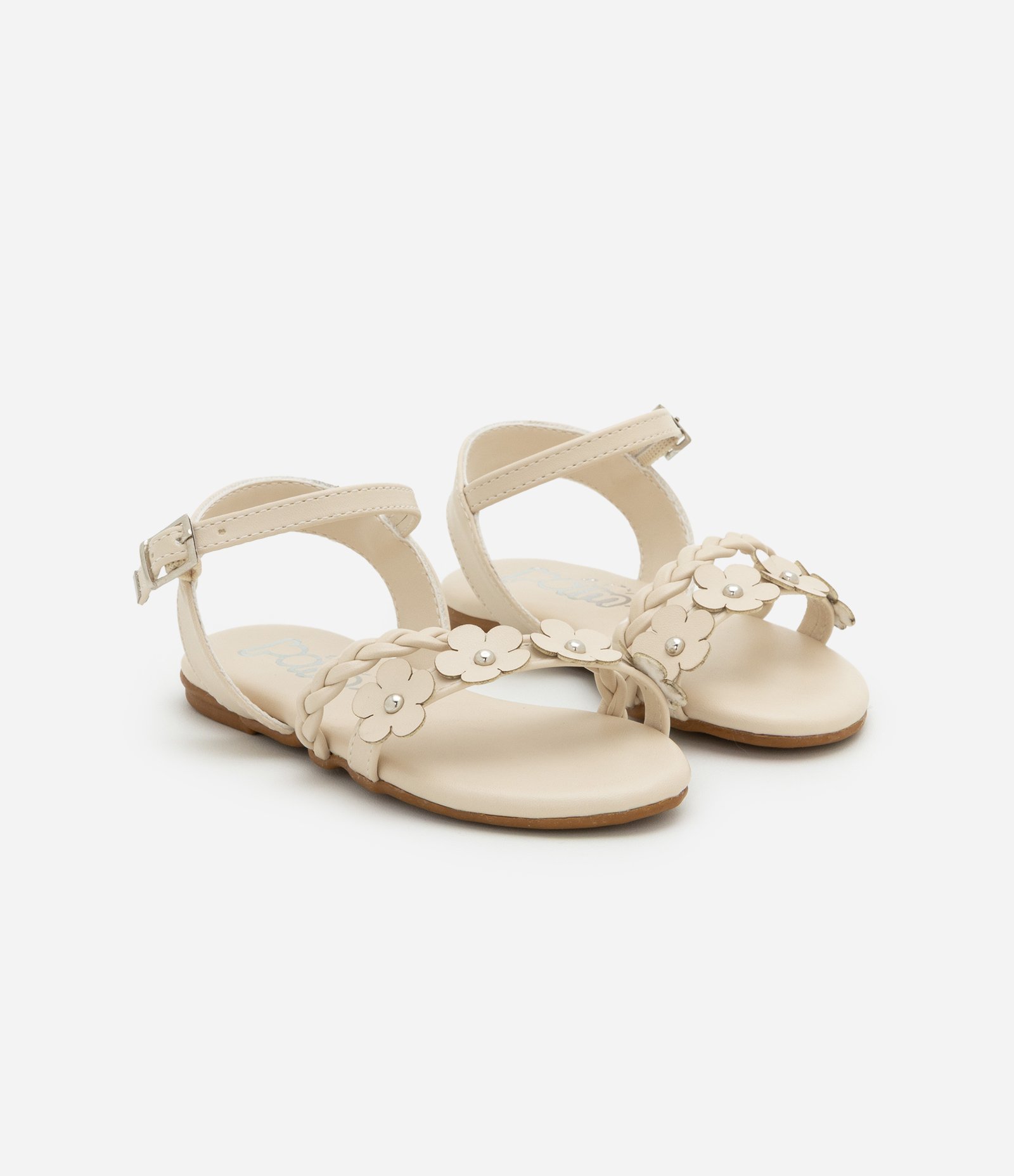 Sandália Infantil em PU com Florzinhas Aplicadas - Tam 20 ao 24 Off White 1