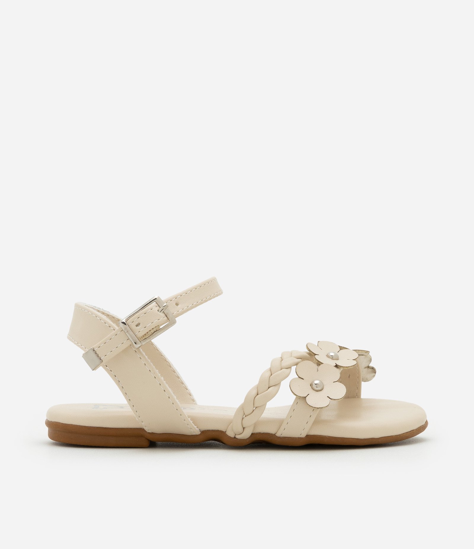 Sandália Infantil em PU com Florzinhas Aplicadas - Tam 20 ao 24 Off White 5