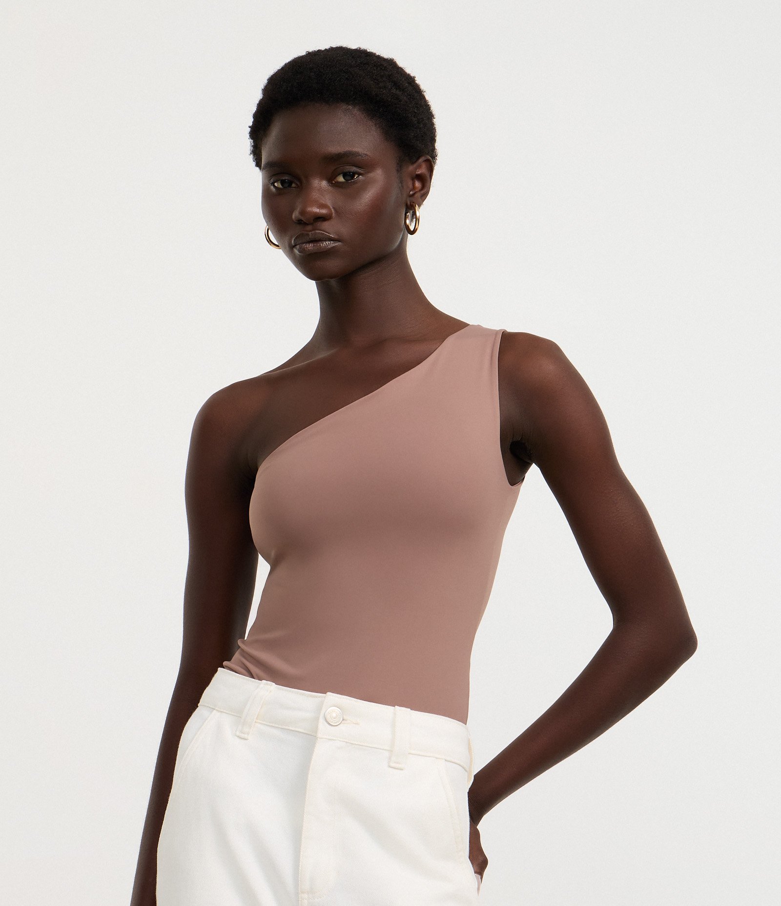 Body Ombro Único em Microfibra Marrom Acinzentado 1