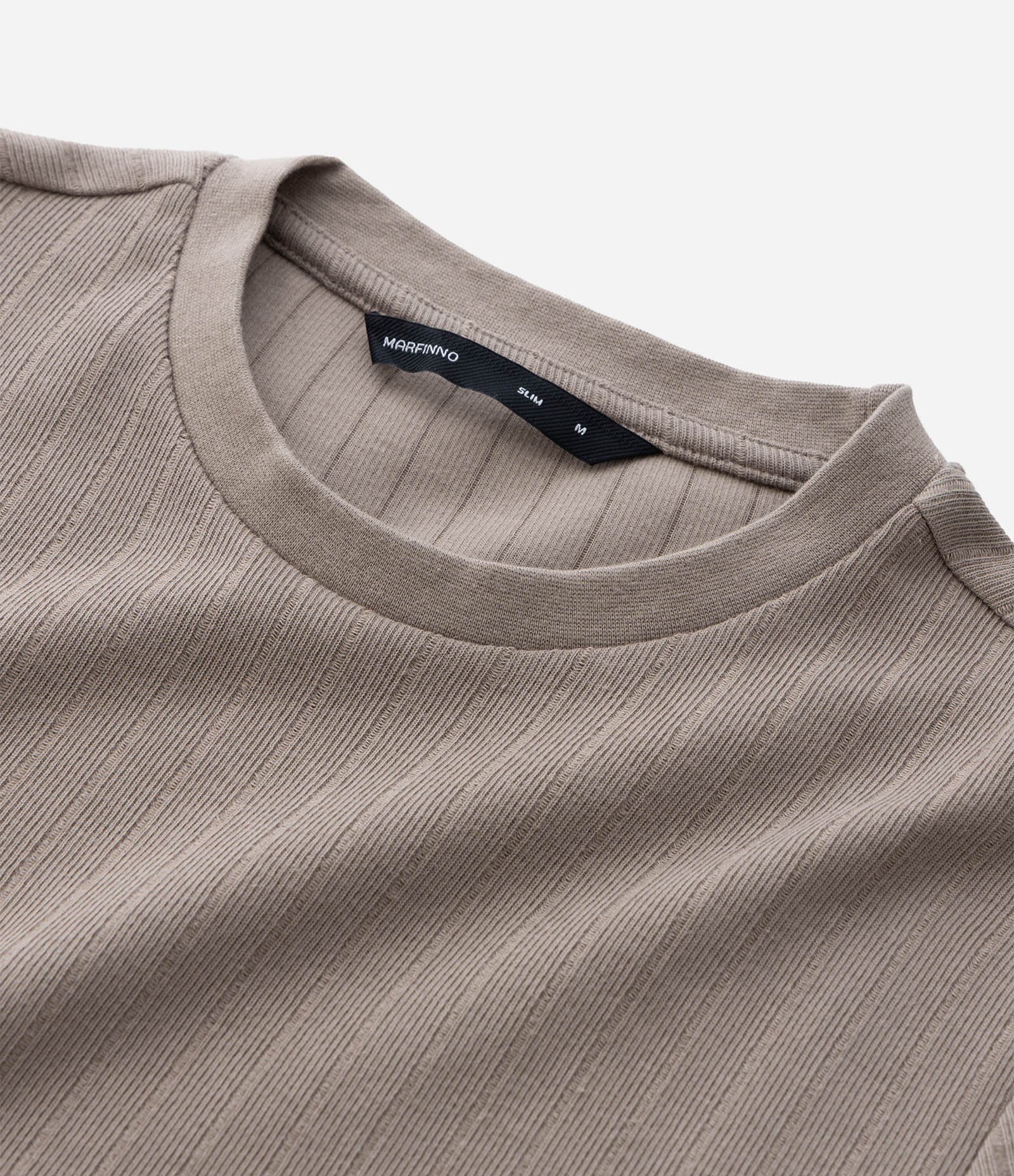 Camiseta Slim em Algodão com Textura Canelada Bege 5