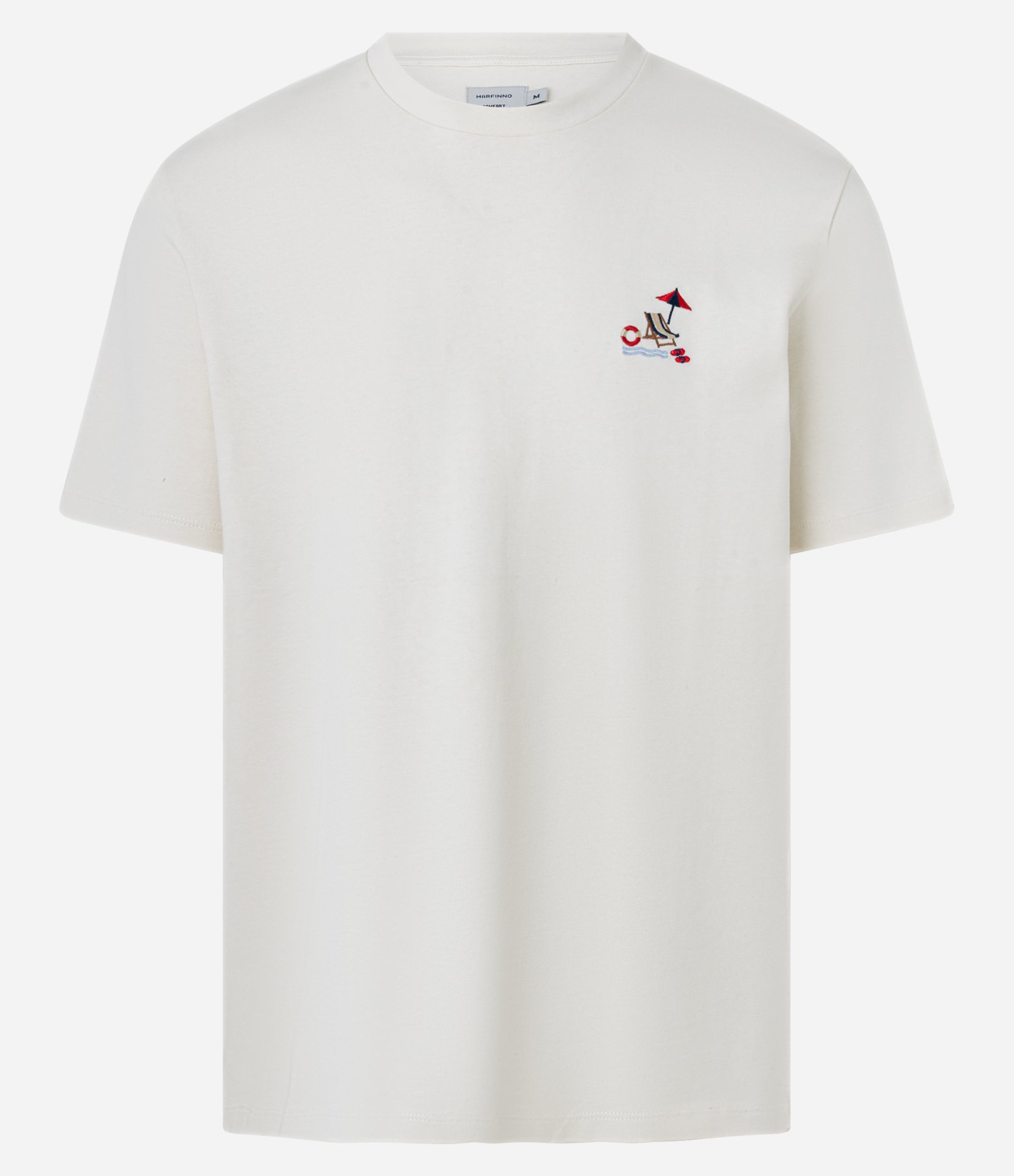 Camiseta Comfort em Algodão com Bordado Cadeira na Praia Branco 1