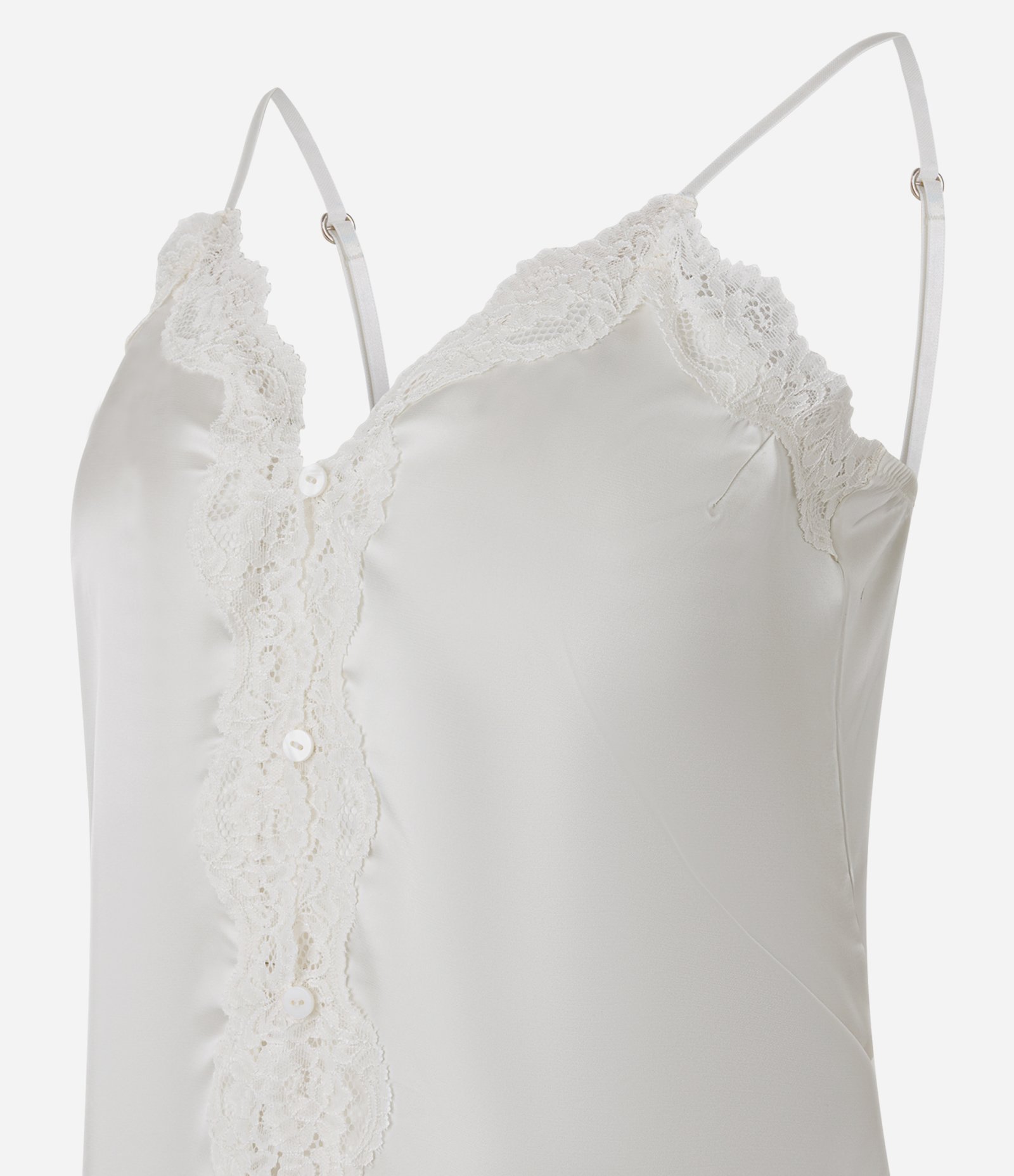 Pijama Short Doll Alcinha em Cetim com Rendinha e Botões Branco 5