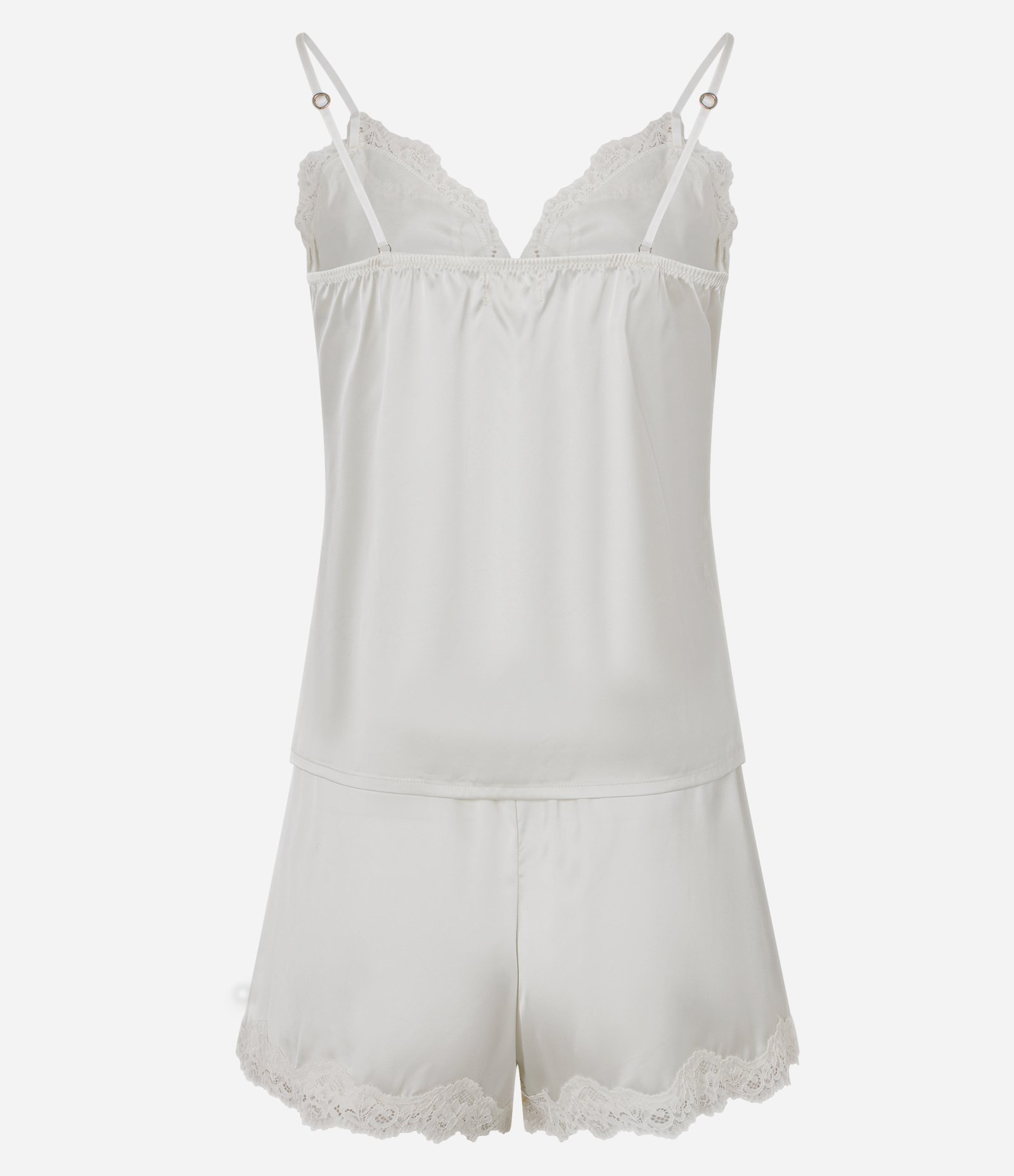 Pijama Short Doll Alcinha em Cetim com Rendinha e Botões Branco 6