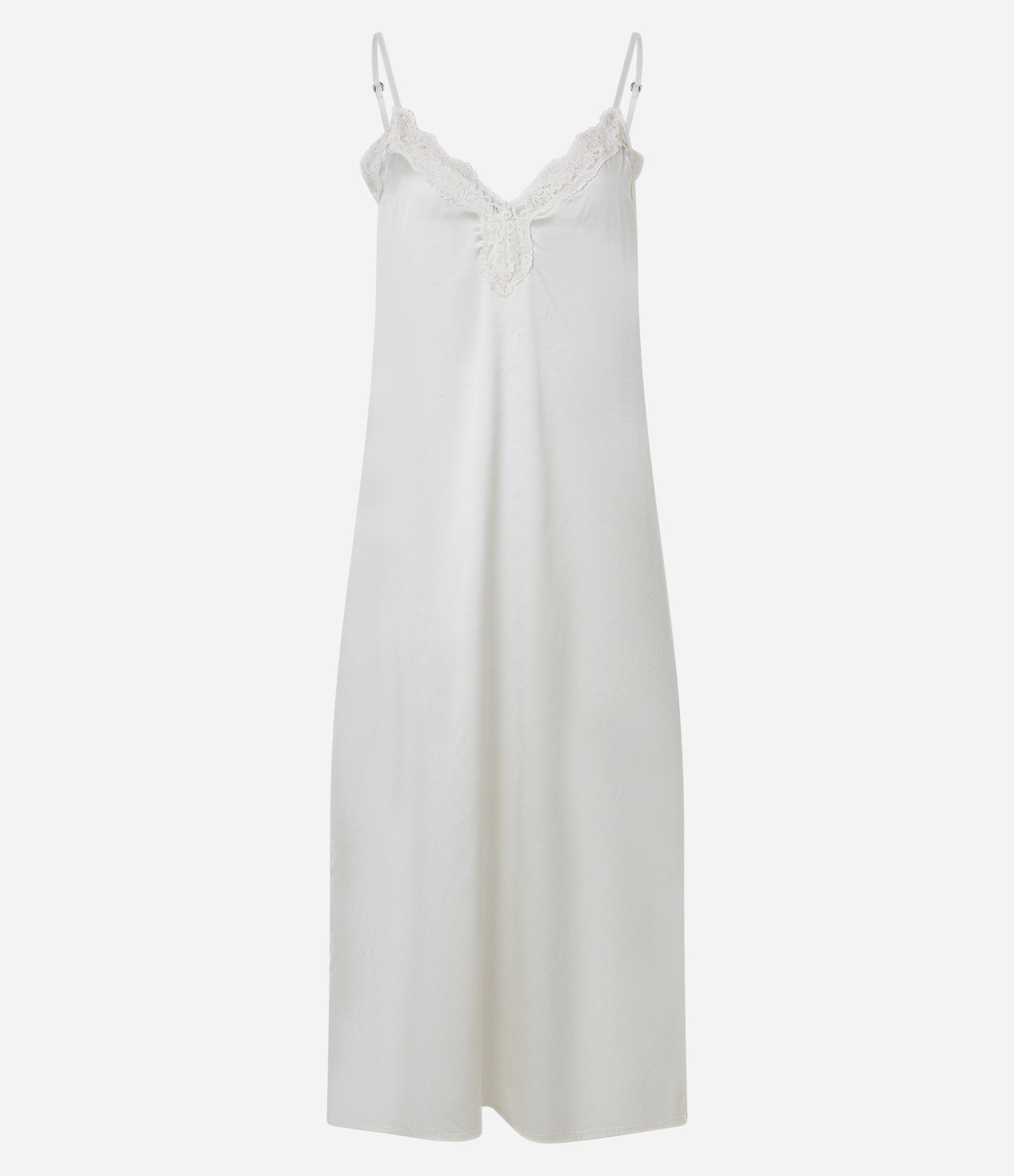 Camisola Alongada em Cetim com Alcinhas e Renda Branco 1