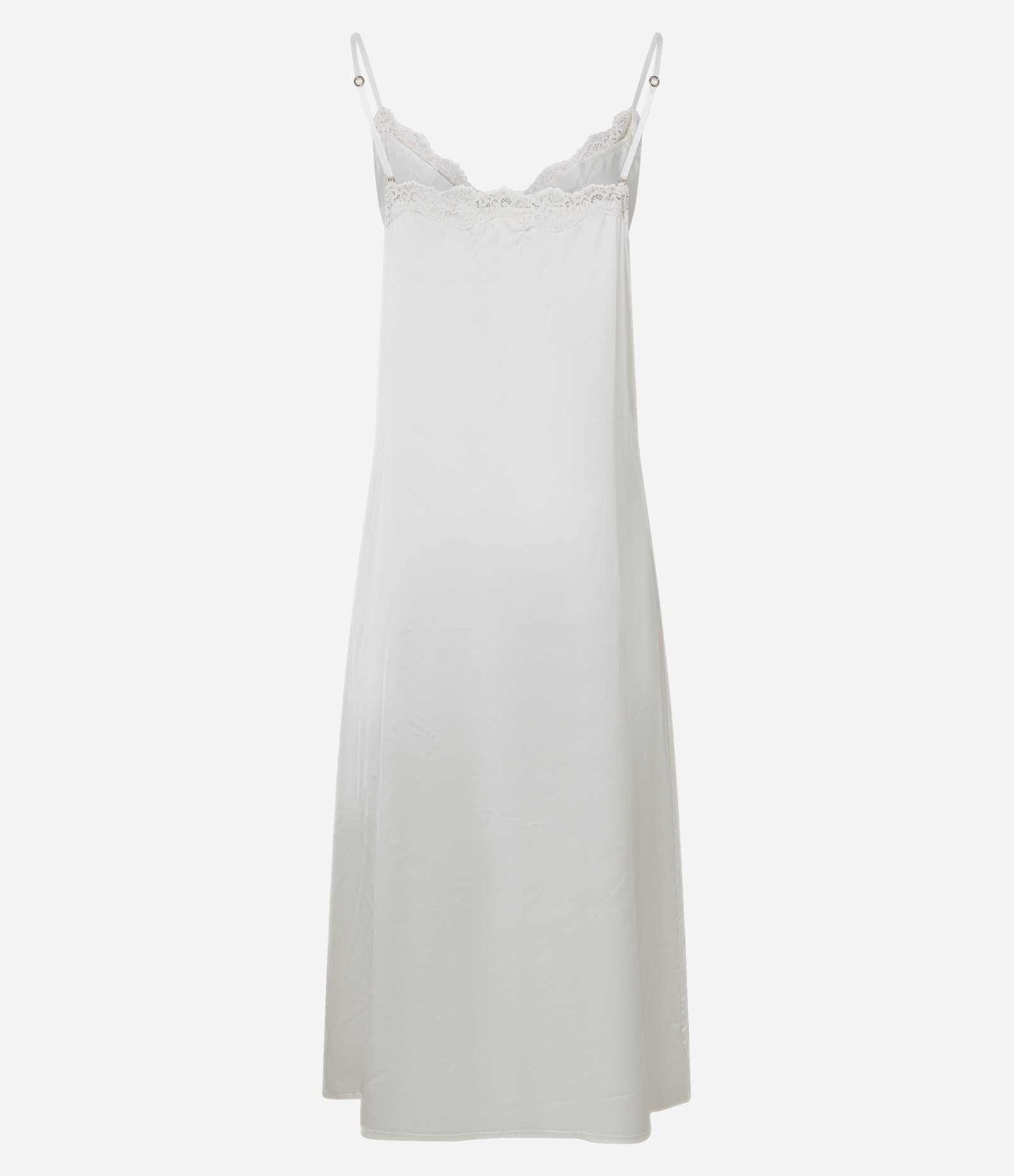 Camisola Alongada em Cetim com Alcinhas e Renda Branco 3