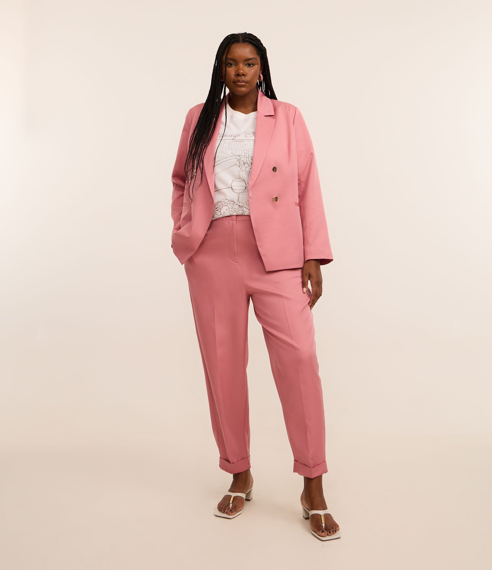 Blazer Alfaiataria Transpassado Rosa com 4 Botões Curve & Plus Size Rosa 2