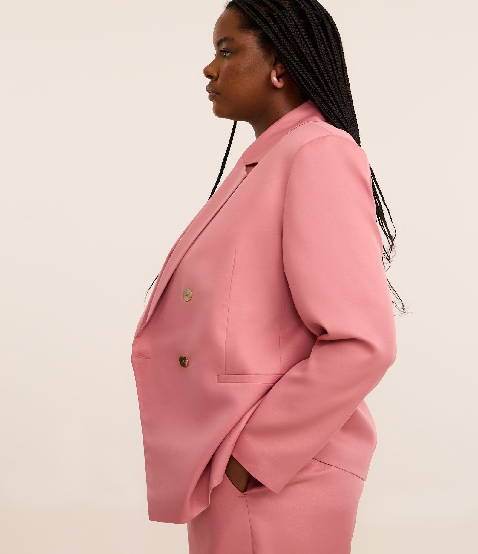 Blazer Alfaiataria Transpassado Rosa com 4 Botões Curve & Plus Size Rosa 3
