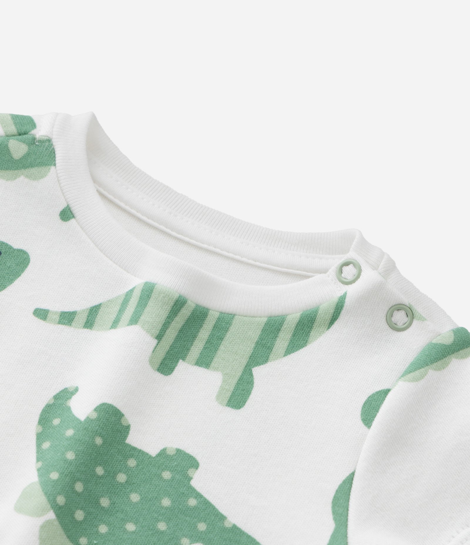 Conjunto Infantil em Suedine Com Estampa de Dinossauro - Tam RN a 18 Meses Branco/Verde 12