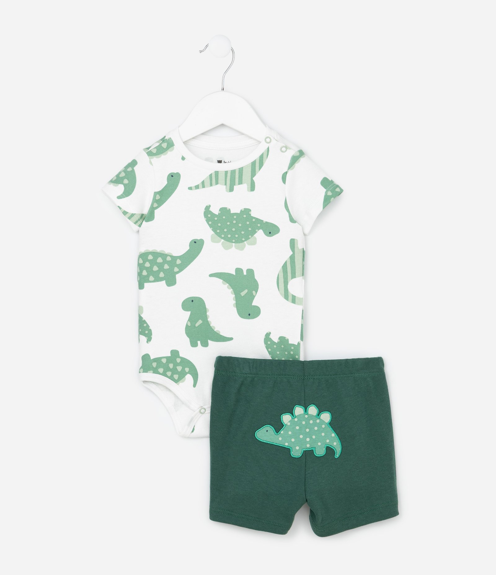 Conjunto Infantil em Suedine Com Estampa de Dinossauro - Tam RN a 18 Meses Branco/Verde 2