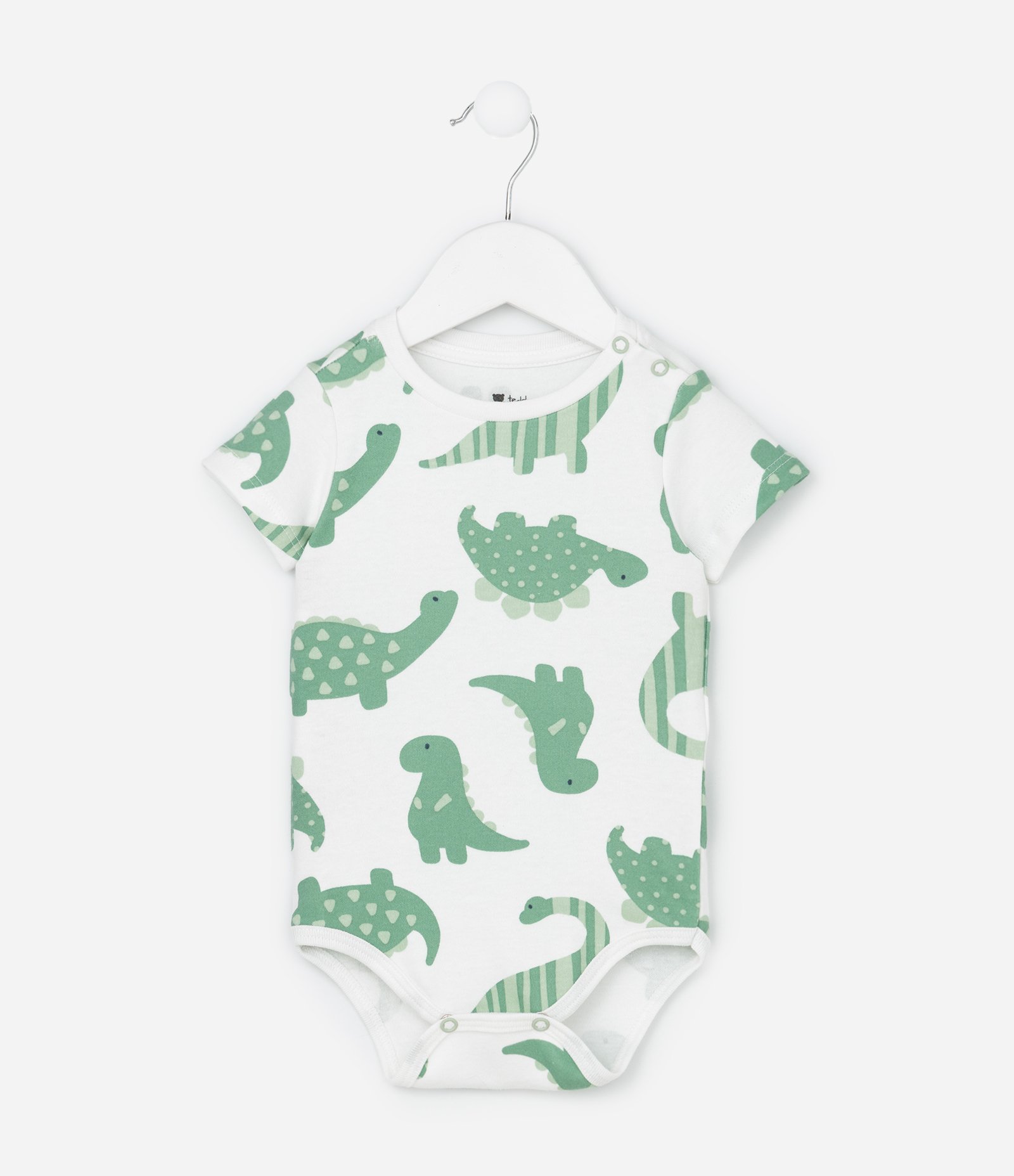 Conjunto Infantil em Suedine Com Estampa de Dinossauro - Tam RN a 18 Meses Branco/Verde 3