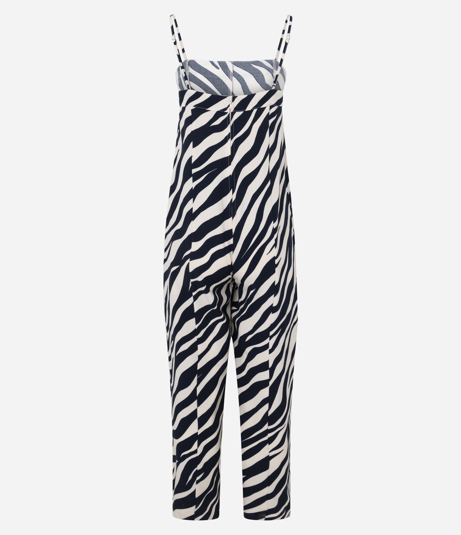 Macacão Wide Leg Alfaiatado em Crepe com Estampa Zebra Azul Marinho/Bege 3