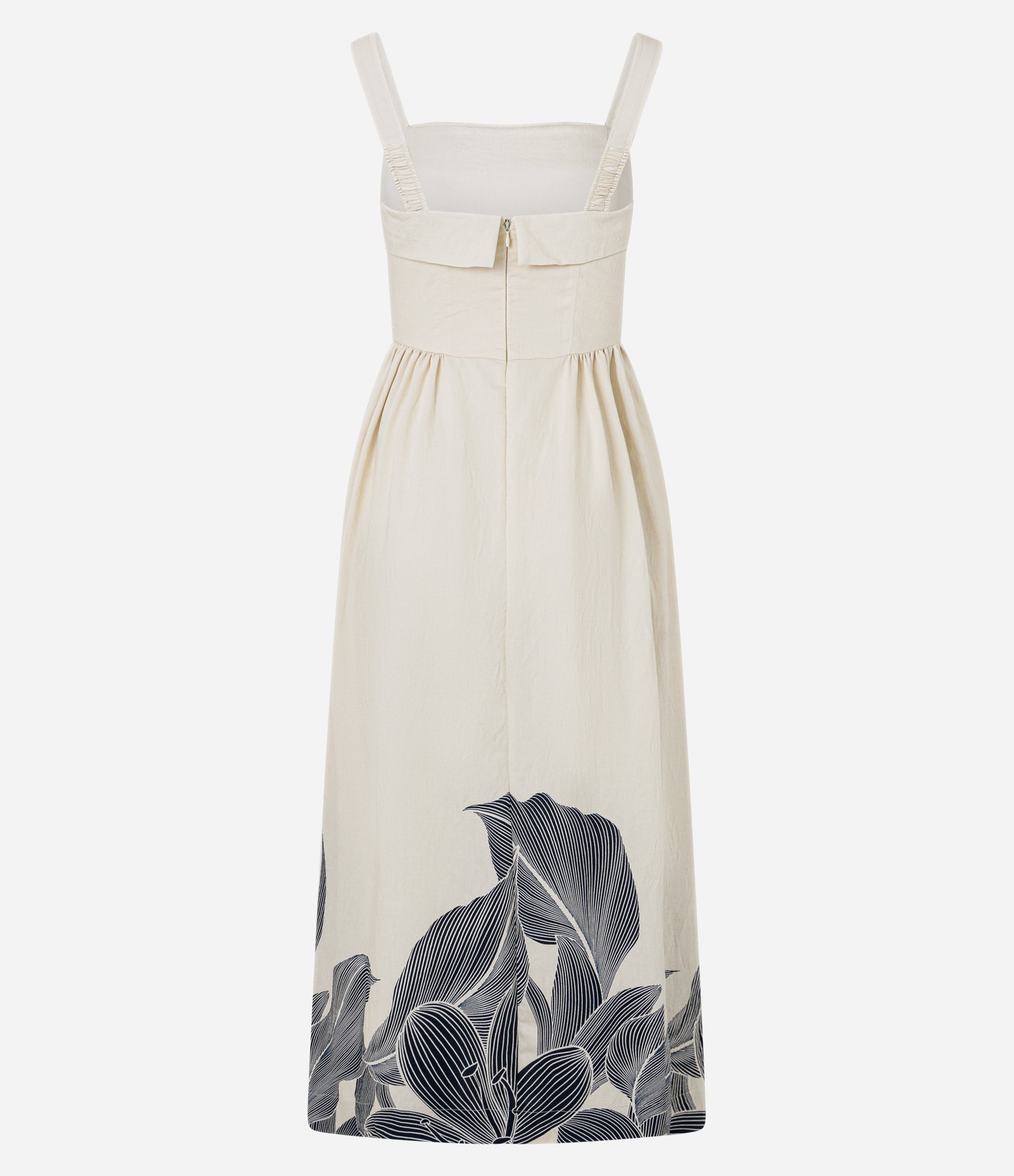 Vestido Evasê Midi em Viscolinho com Estampa Floral e Folhagem Bege 6