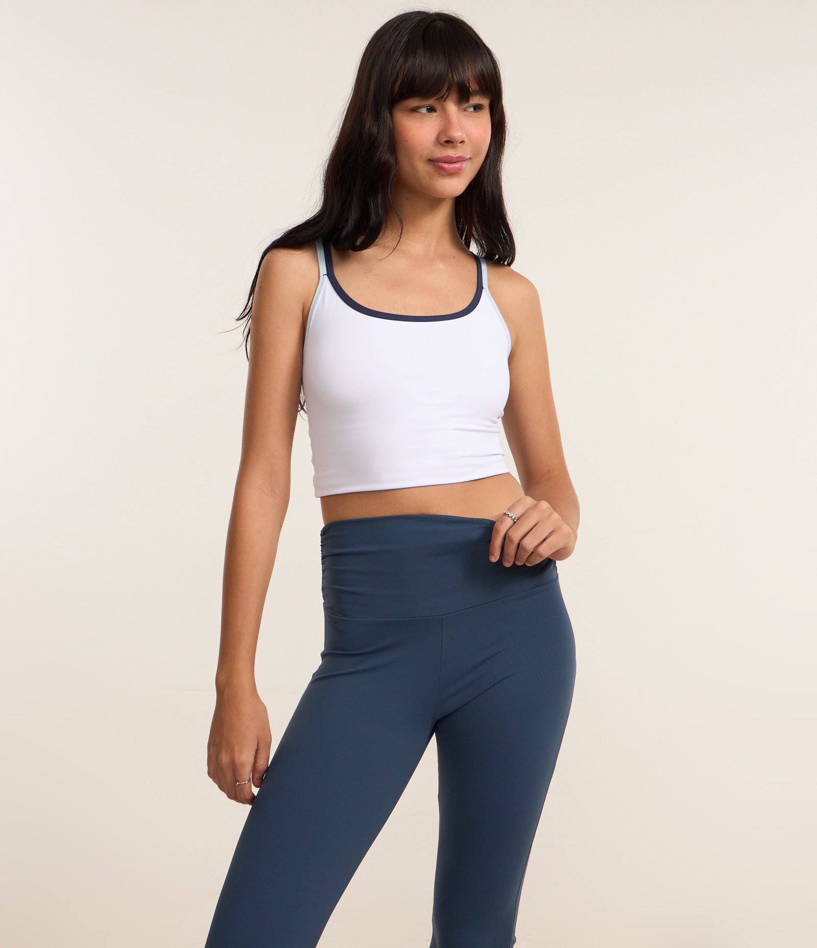 Calça Flare com Pala em Microfibra Azul 2