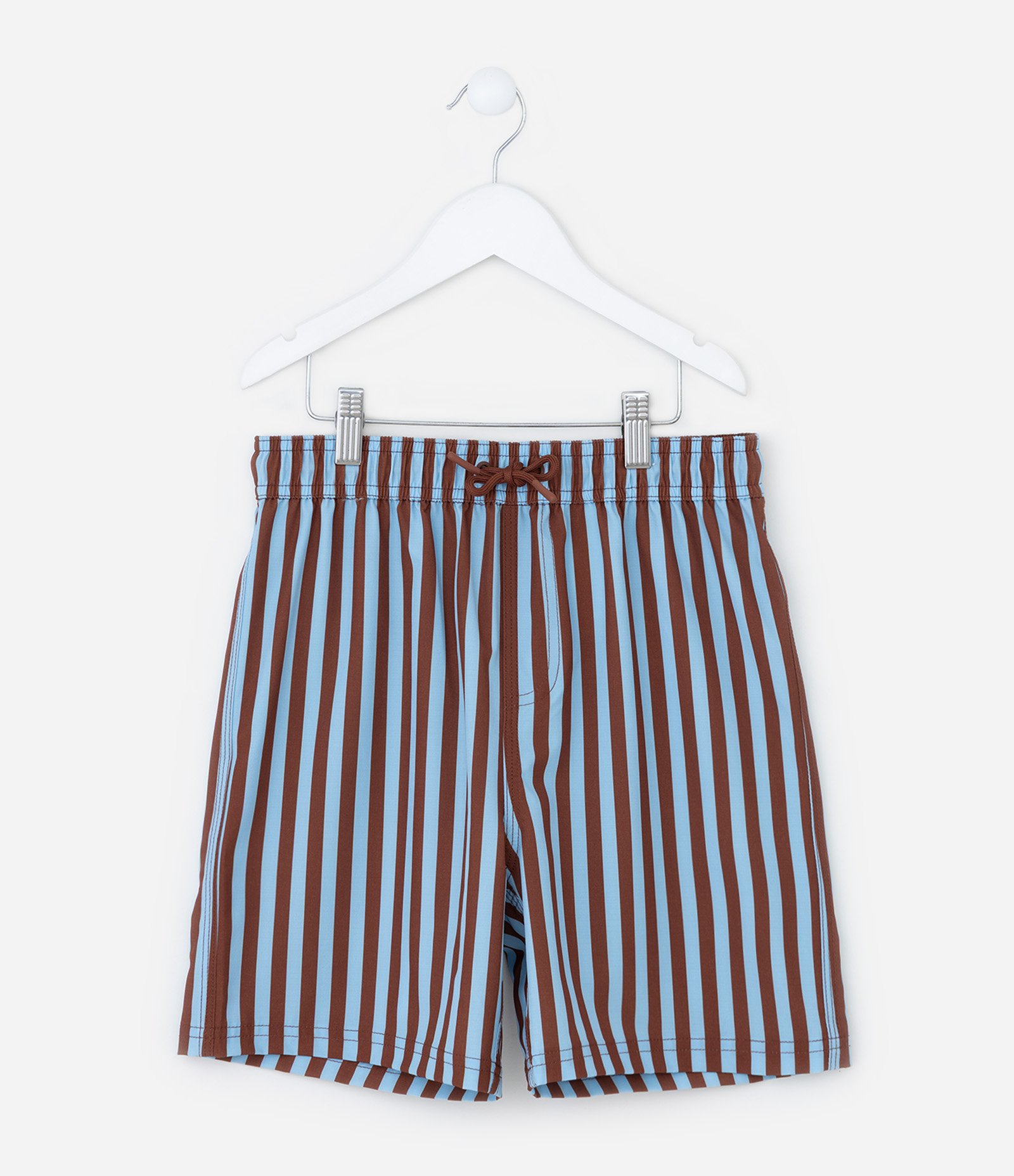 Bermuda Infantil de Banho em Rip Stop Listrada - Tam 5 a 14 Anos Marrom/Azul 1