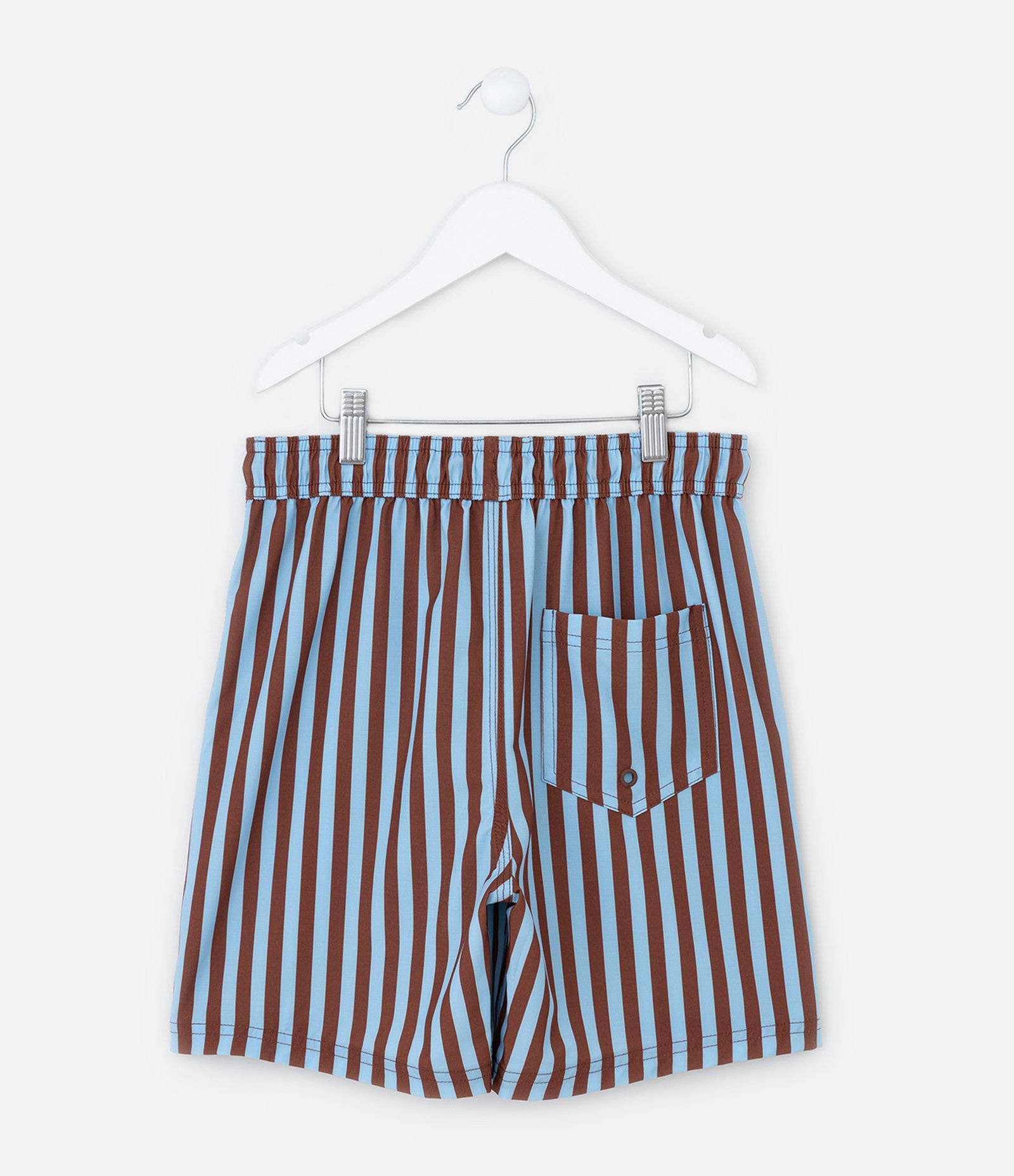 Bermuda Infantil de Banho em Rip Stop Listrada - Tam 5 a 14 Anos Marrom/Azul 2