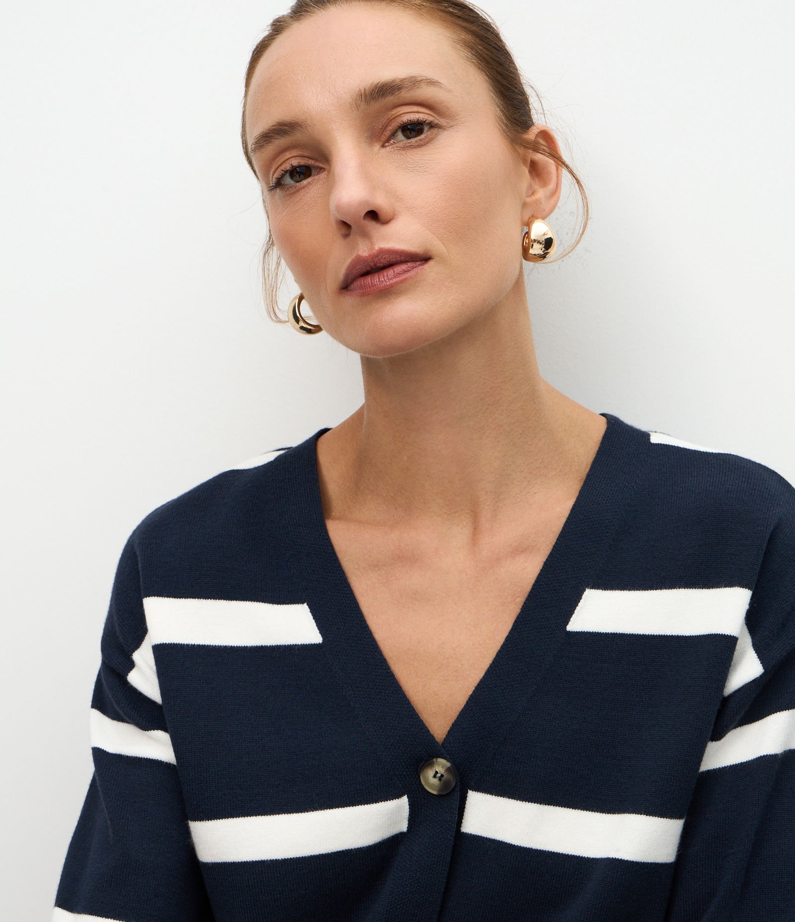 Cardigan em Tricô com Estampa Listrada Azul 4