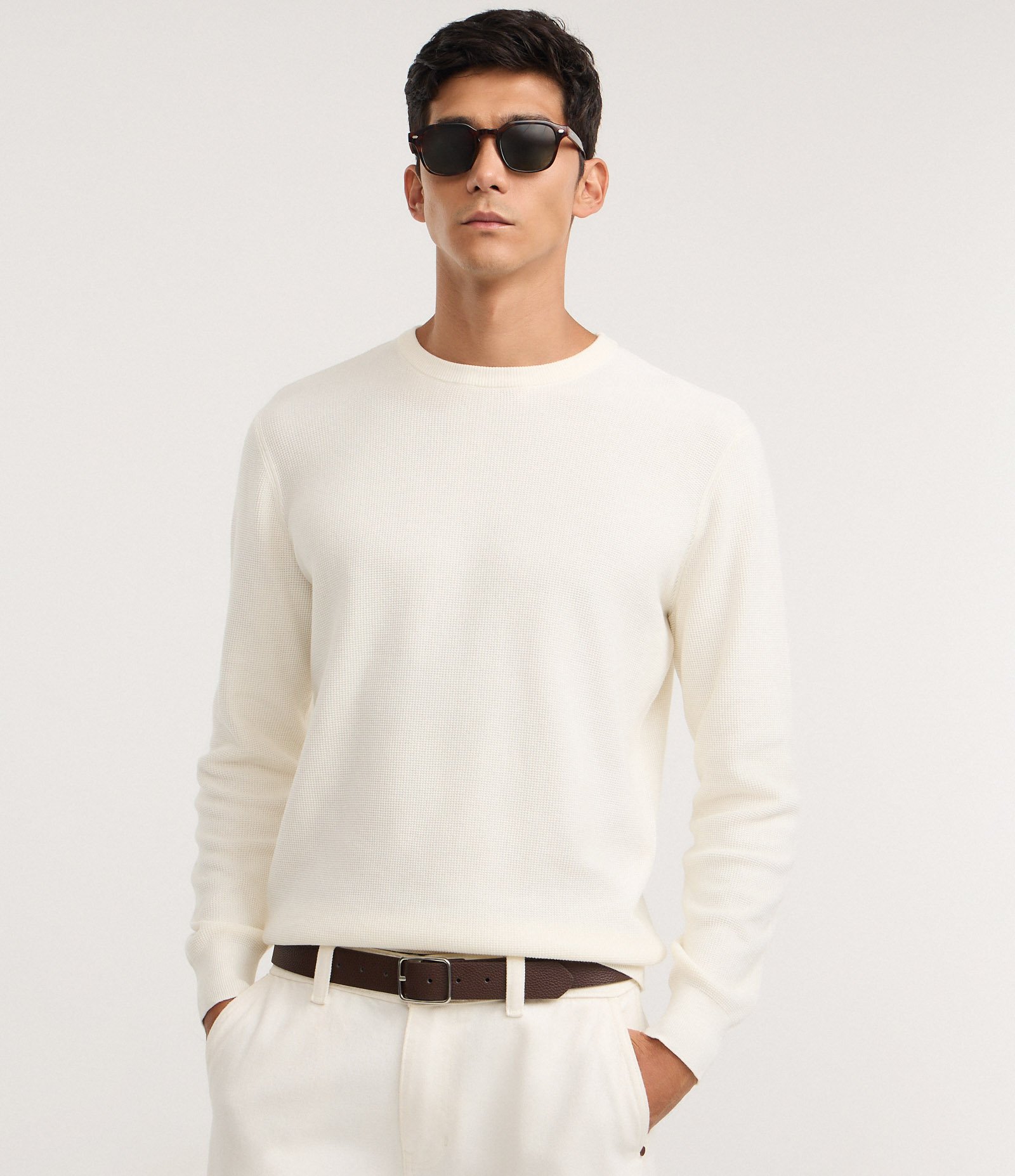 Suéter Texturizado em Piquet com Decote Canoa Off White 1