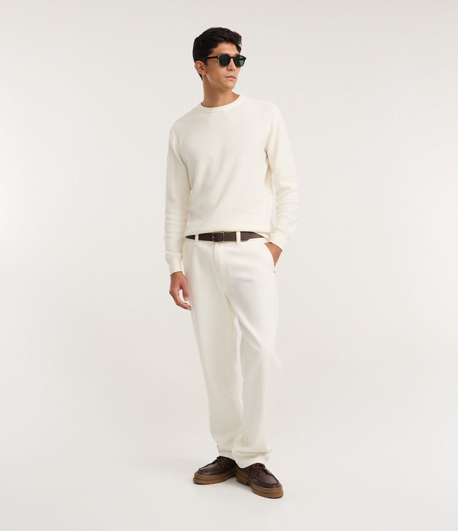 Suéter Texturizado em Piquet com Decote Canoa Off White 2