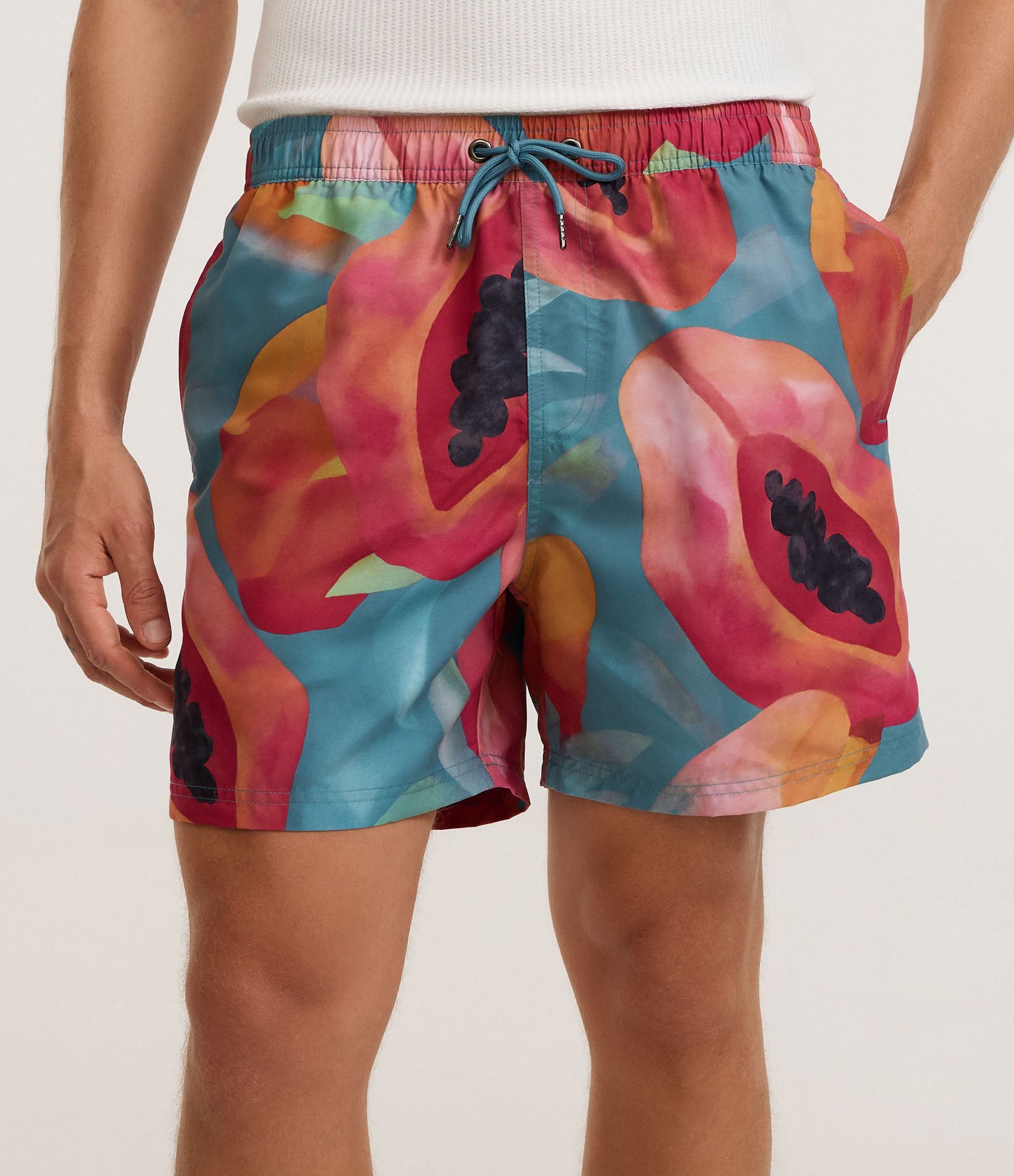 Bermuda de Banho em Microfibra com Estampa de Fruta Aquarela Multicores 1