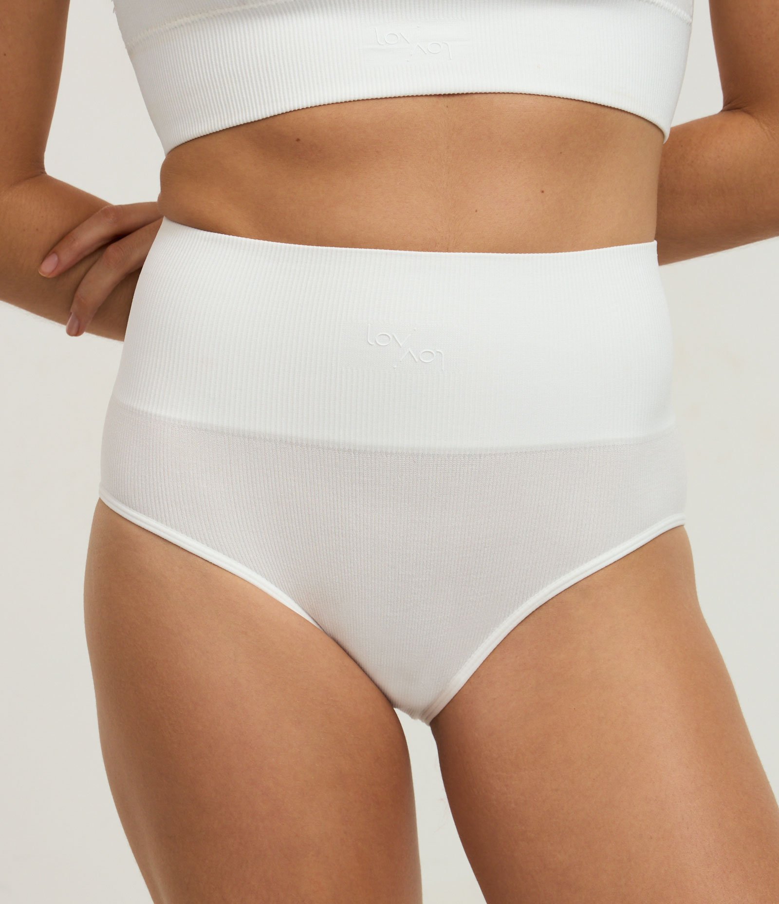 Calcinha Alta em Poliamida Seamless Canelada Branco 2