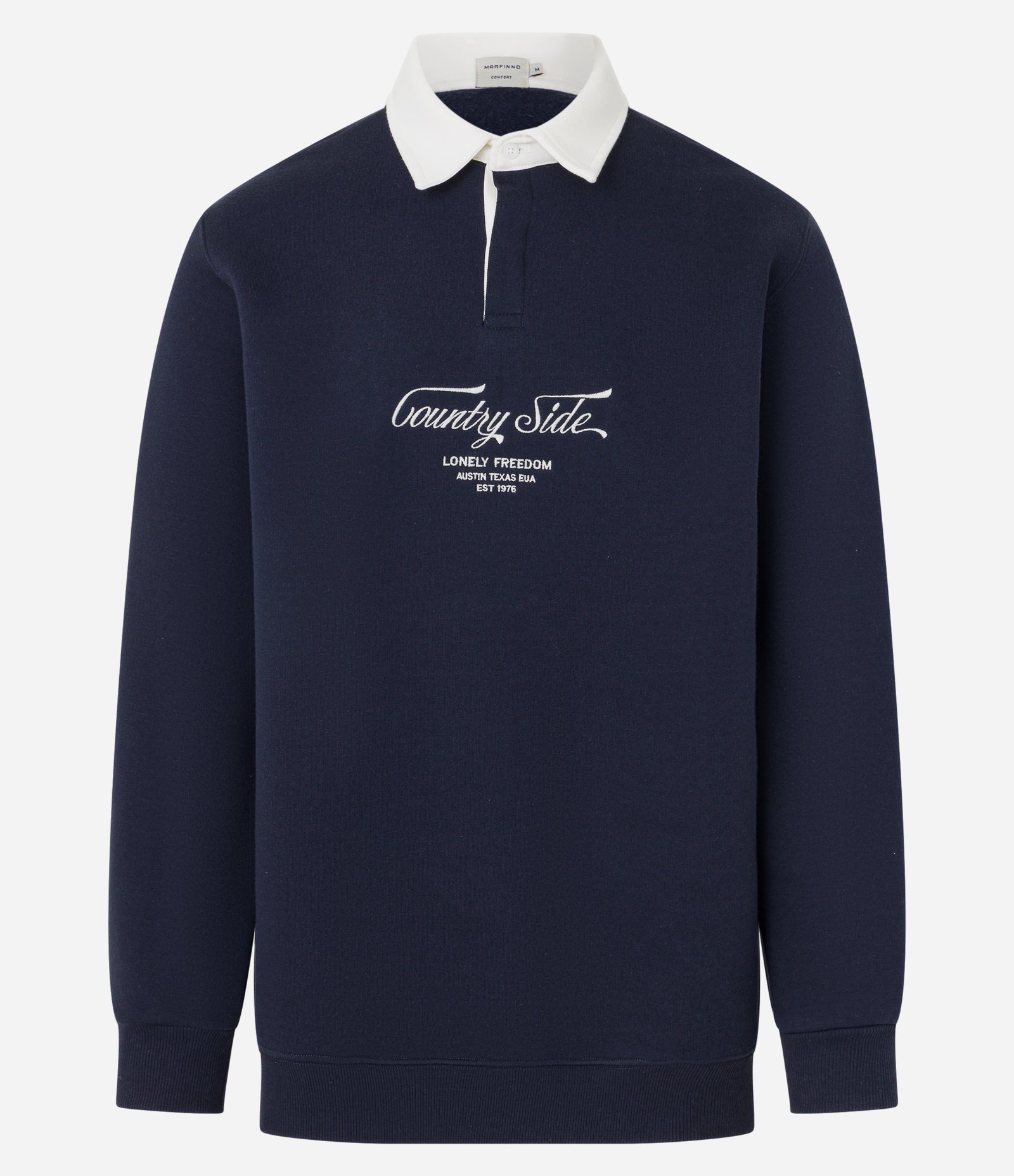 Moletom em Algodão com Gola Polo e Lettering Bordado Azul escuro 1