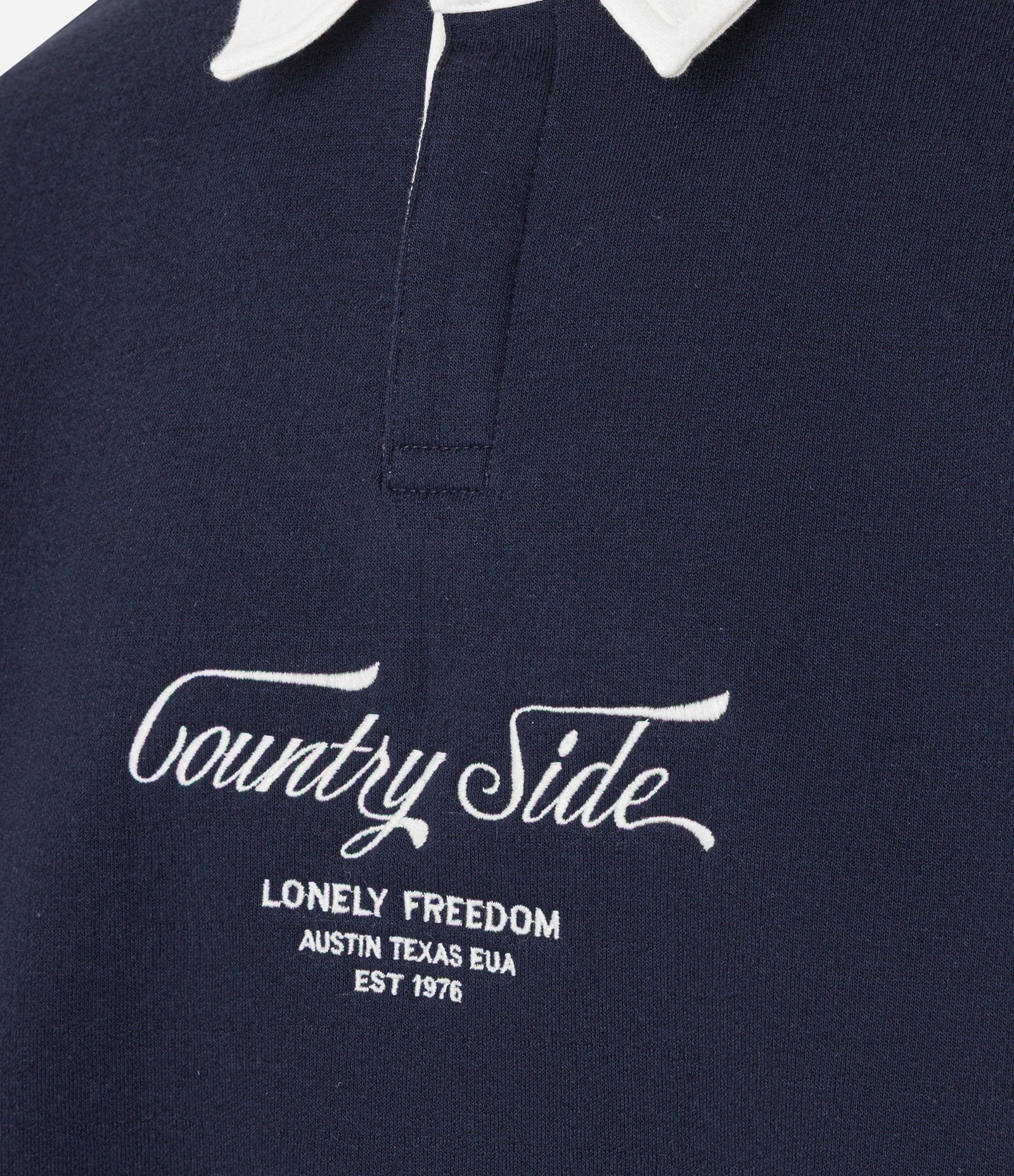 Moletom em Algodão com Gola Polo e Lettering Bordado Azul escuro 2