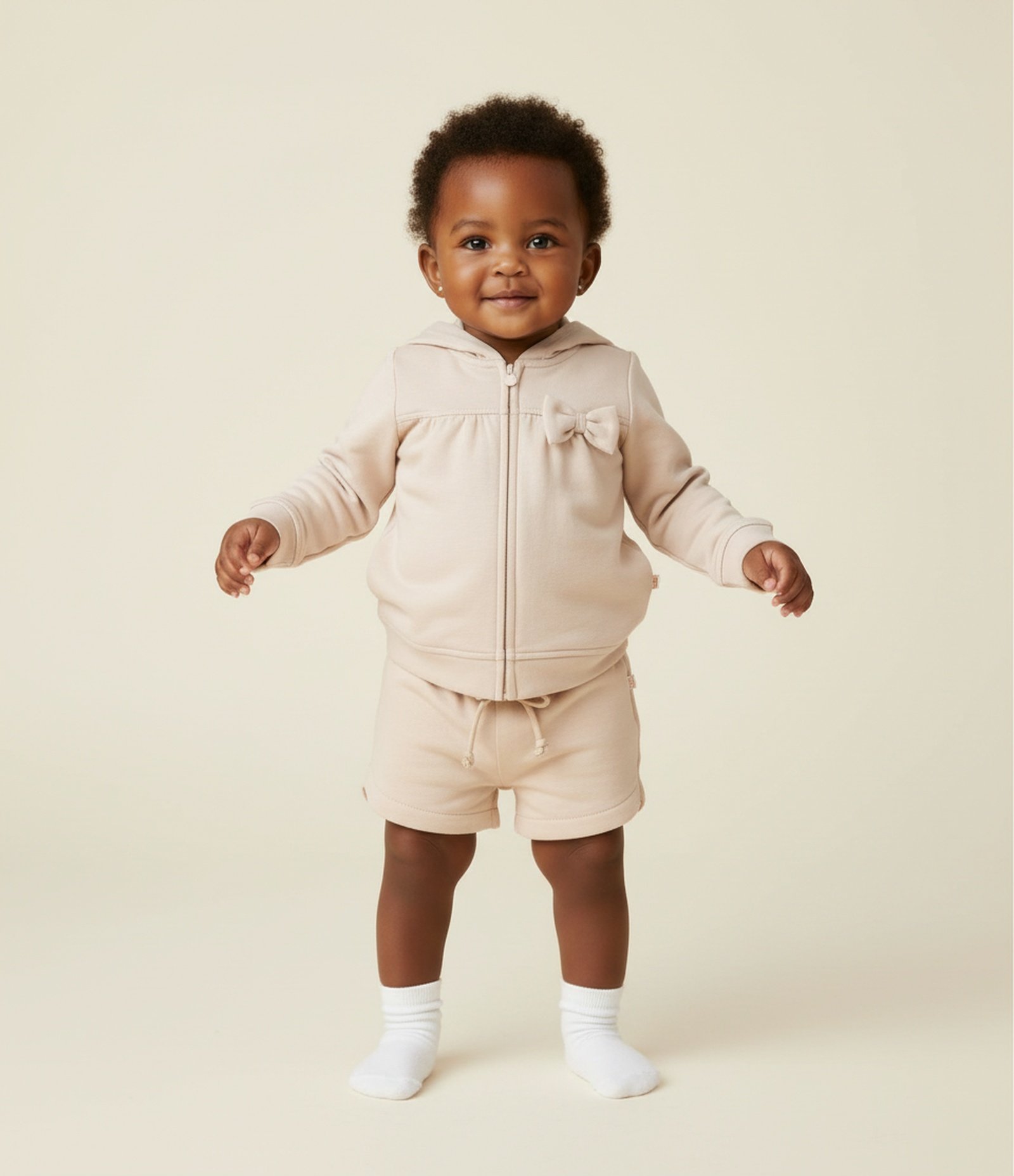 Jaqueta Infantil em Modal com Capuz e Laço - Tam 0 a 18 Meses Marrom 1