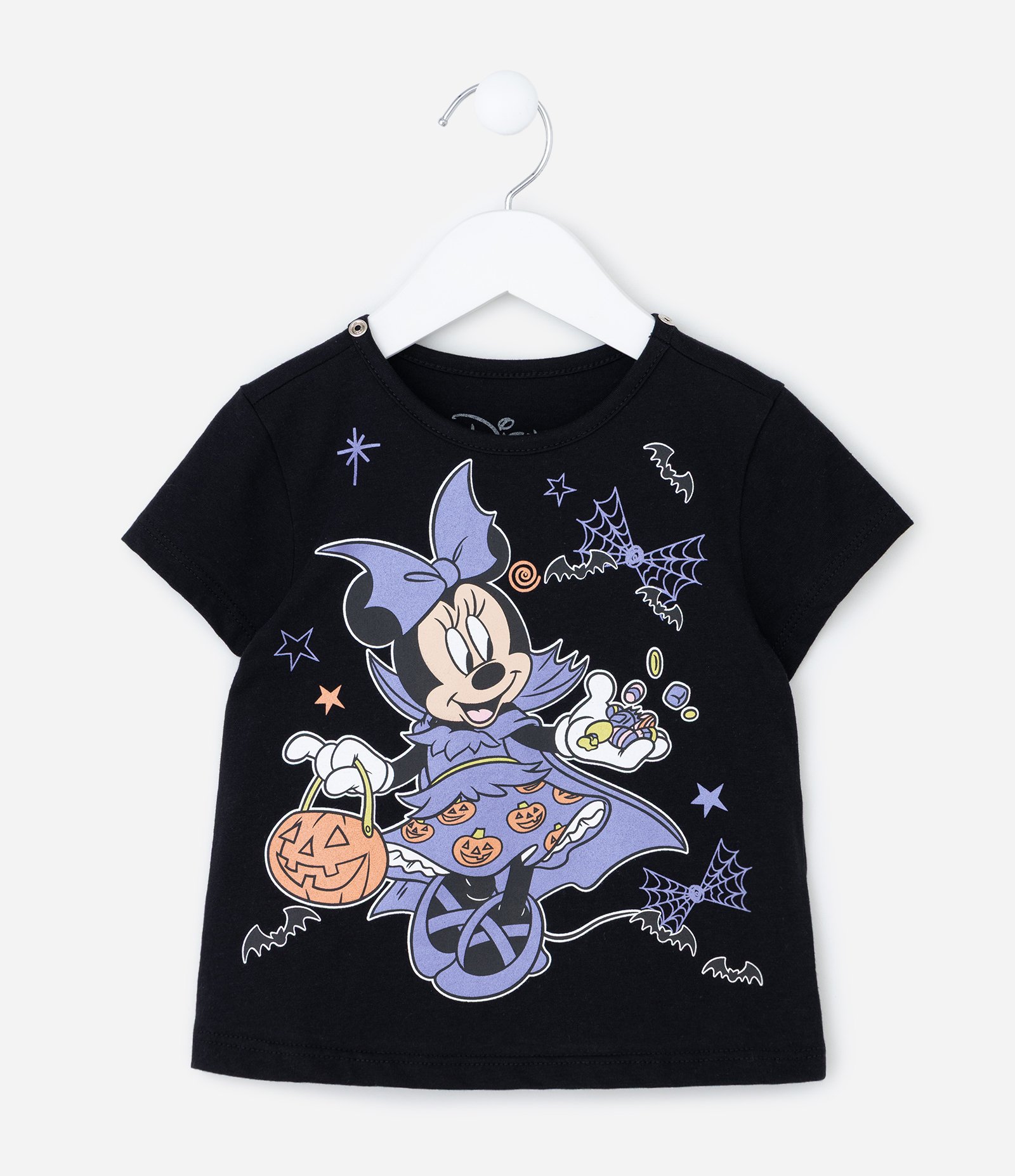Camiseta Slim Infantil com Estampa de Hawlloween e Capa Minnie - Tam 1 a 6 Anos Preto 3