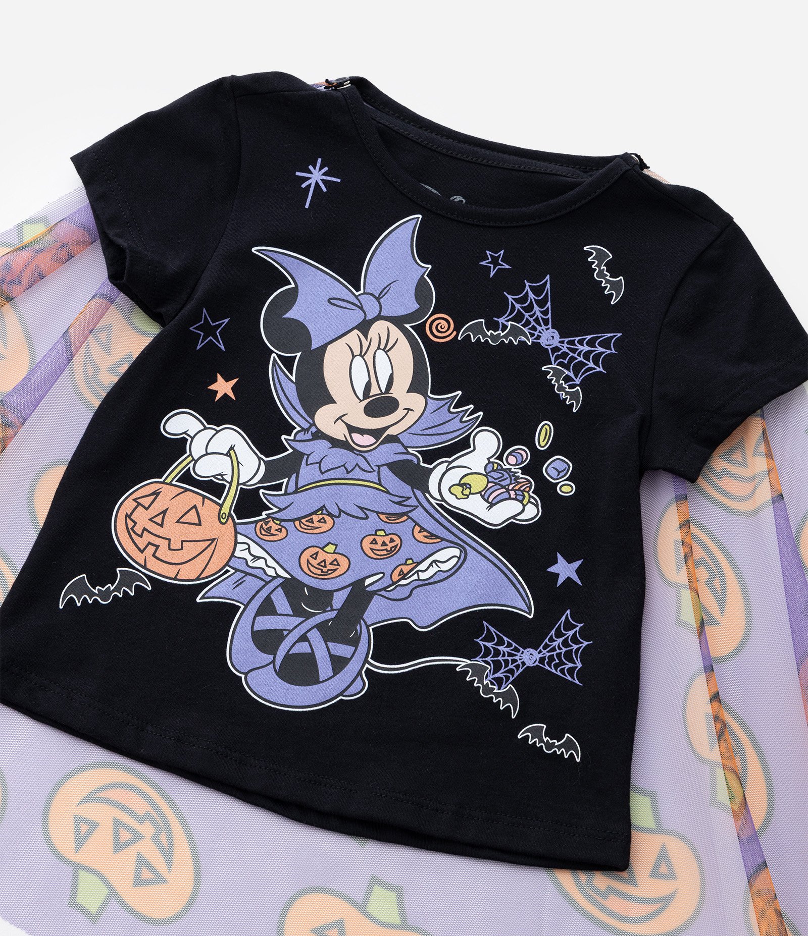 Camiseta Slim Infantil com Estampa de Hawlloween e Capa Minnie - Tam 1 a 6 Anos Preto 5