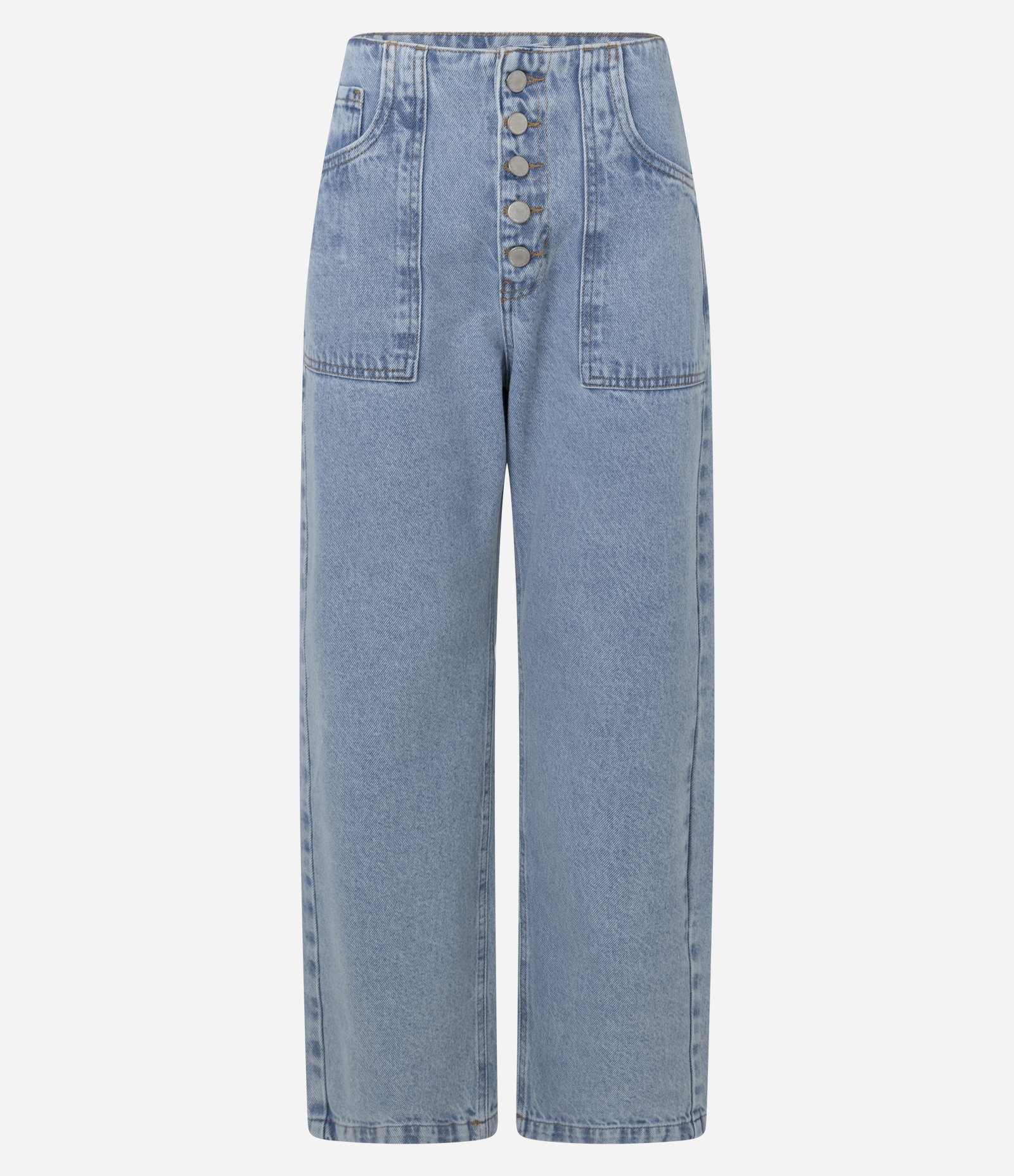 Calça Reta em Jeans com Cintura Baixa e Botões Azul 5