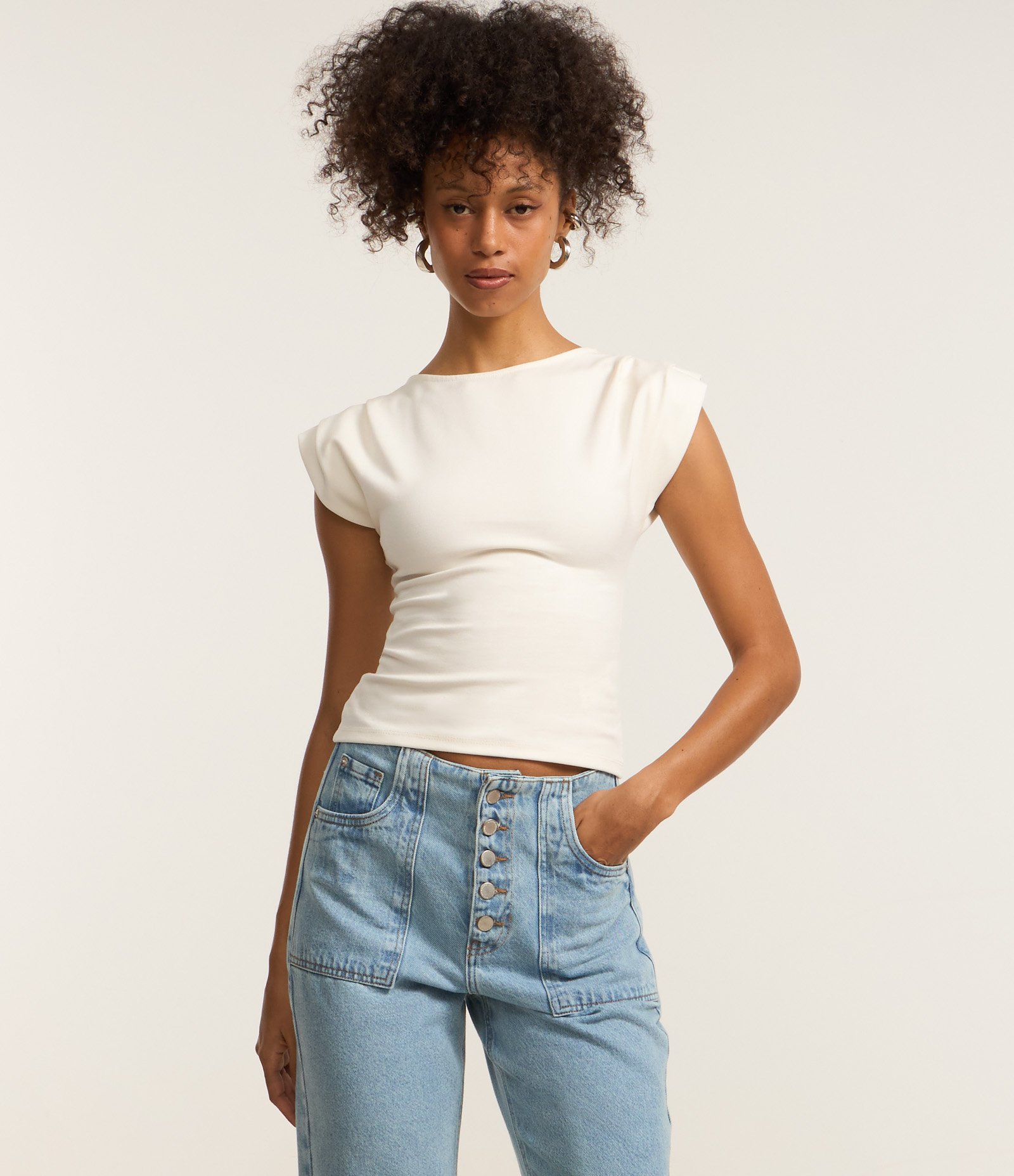 Calça Reta em Jeans com Cintura Baixa e Botões Azul 2