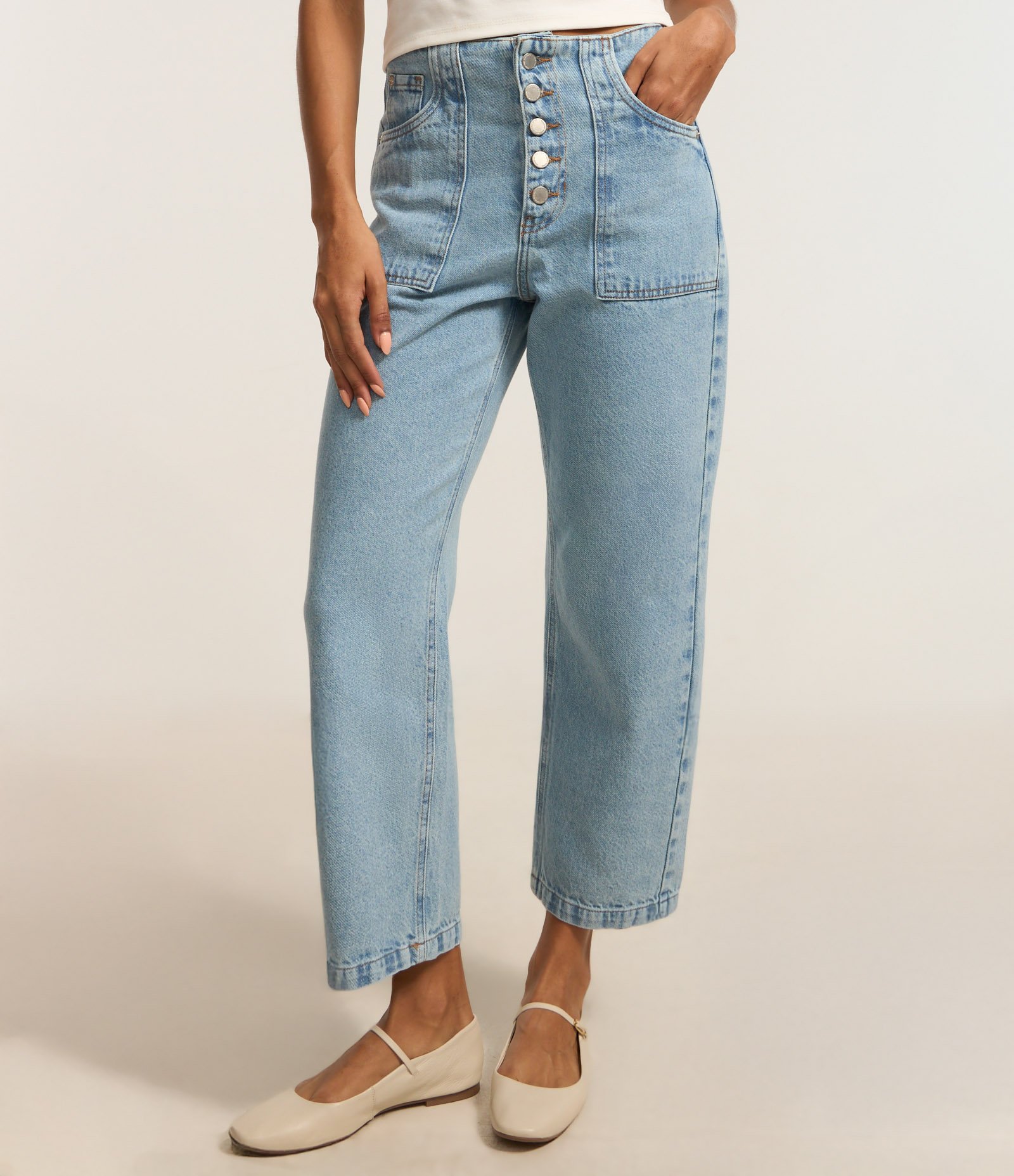 Calça Reta em Jeans com Cintura Baixa e Botões Azul 3