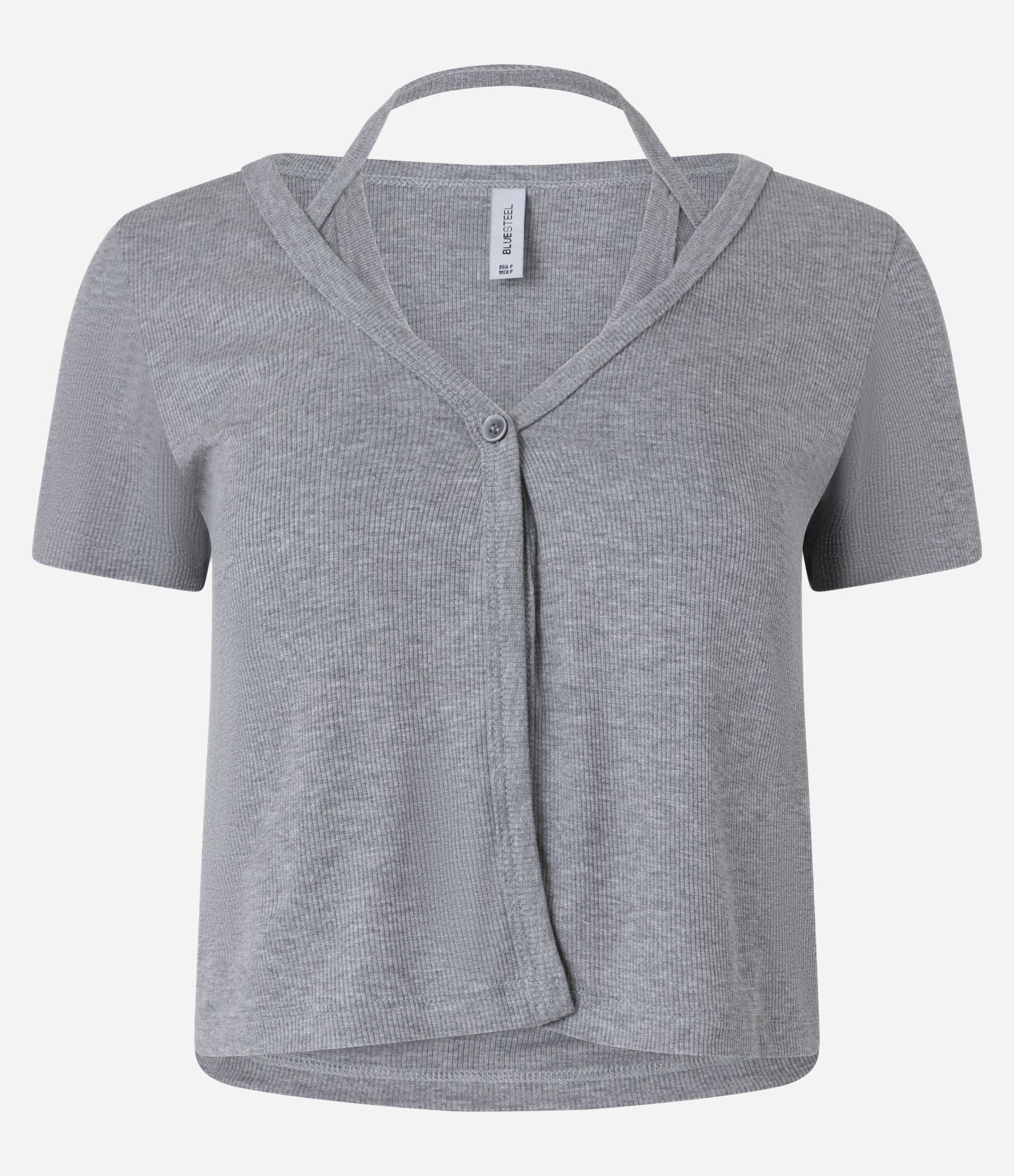 Blusa em Ribana com Sobreposição e Abotoamento Frontal Cinza 5