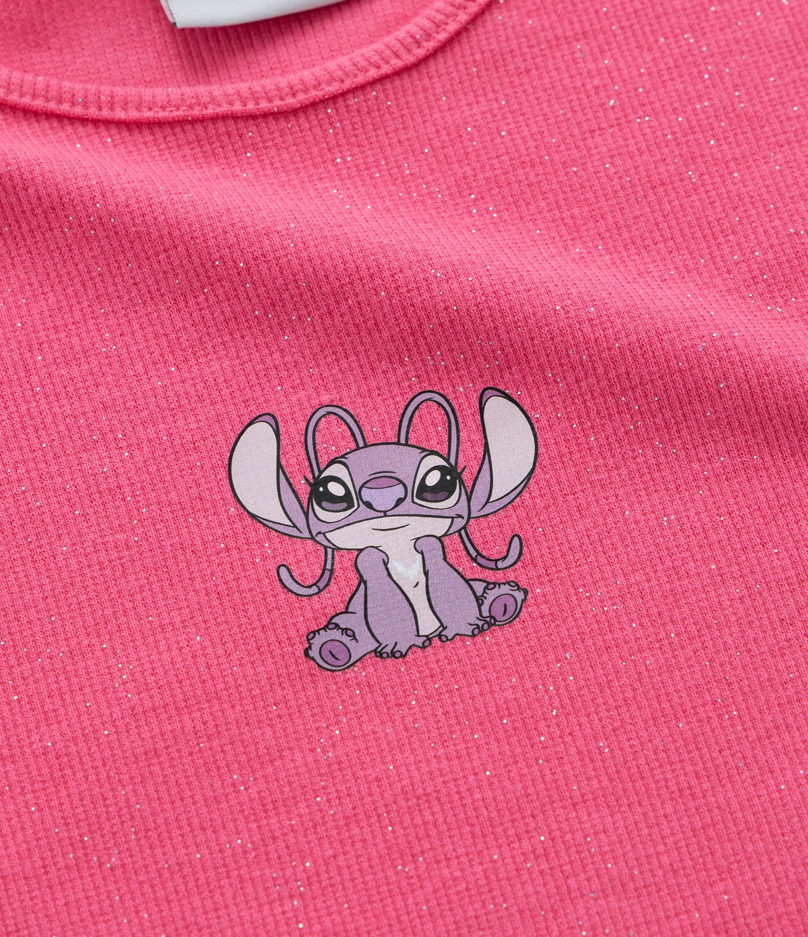 Kit 02 Camisetas Regulares Infantis em Ribana com Estampa Stitch e Angel - Tam 5 a 14 Anos Rosa/Branco 8