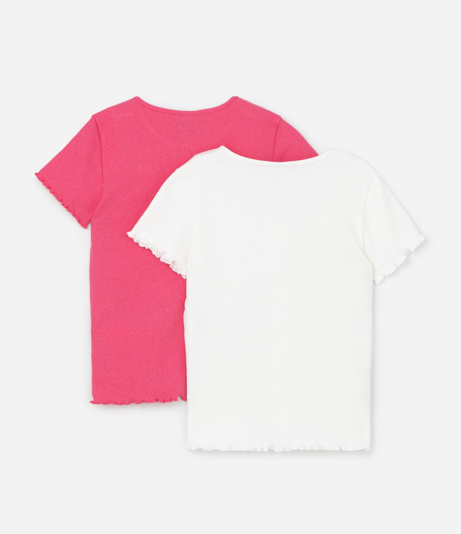 Kit 02 Camisetas Regulares Infantis em Ribana com Estampa Stitch e Angel - Tam 5 a 14 Anos Rosa/Branco 2