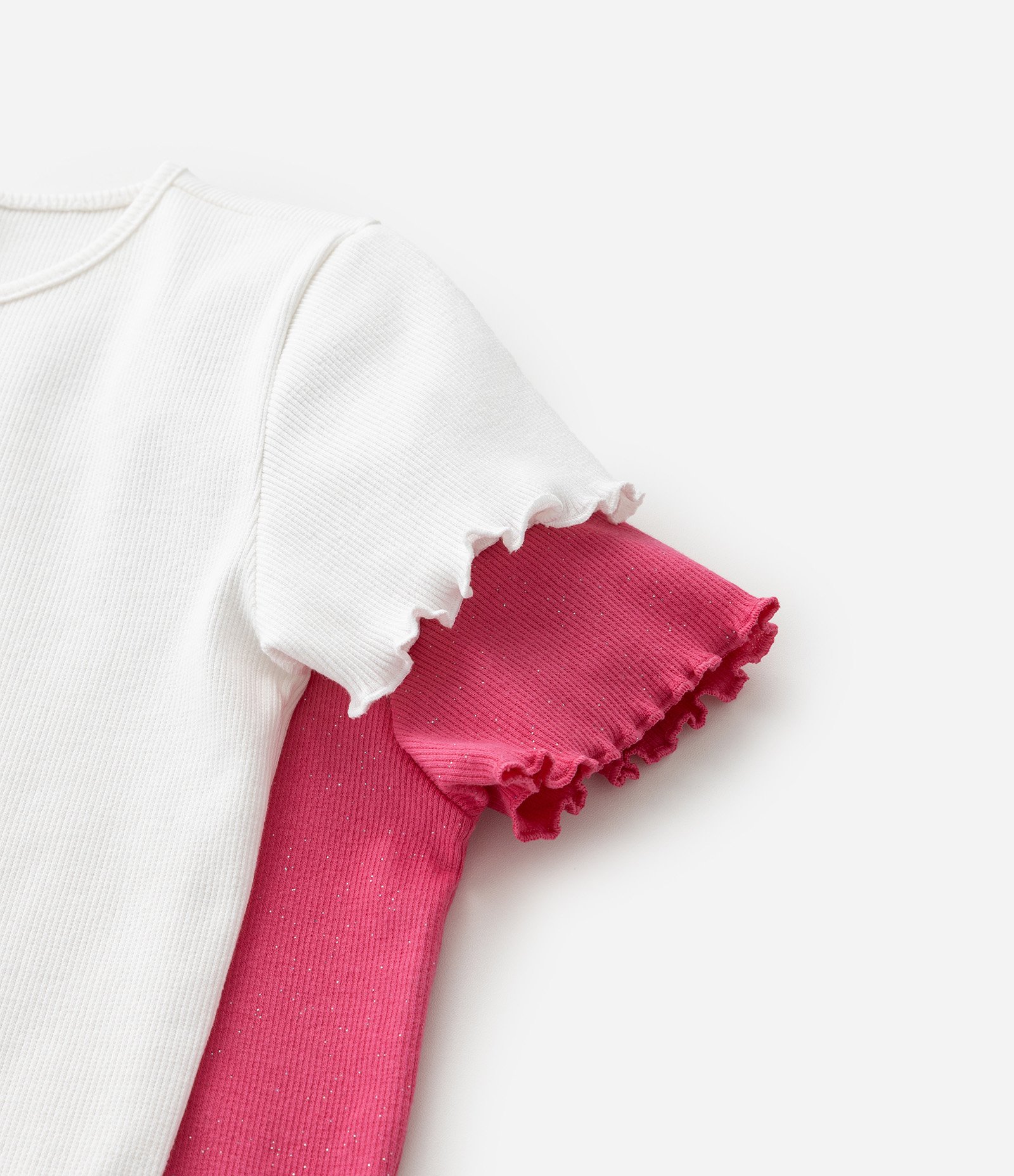 Kit 02 Camisetas Regulares Infantis em Ribana com Estampa Stitch e Angel - Tam 5 a 14 Anos Rosa/Branco 6