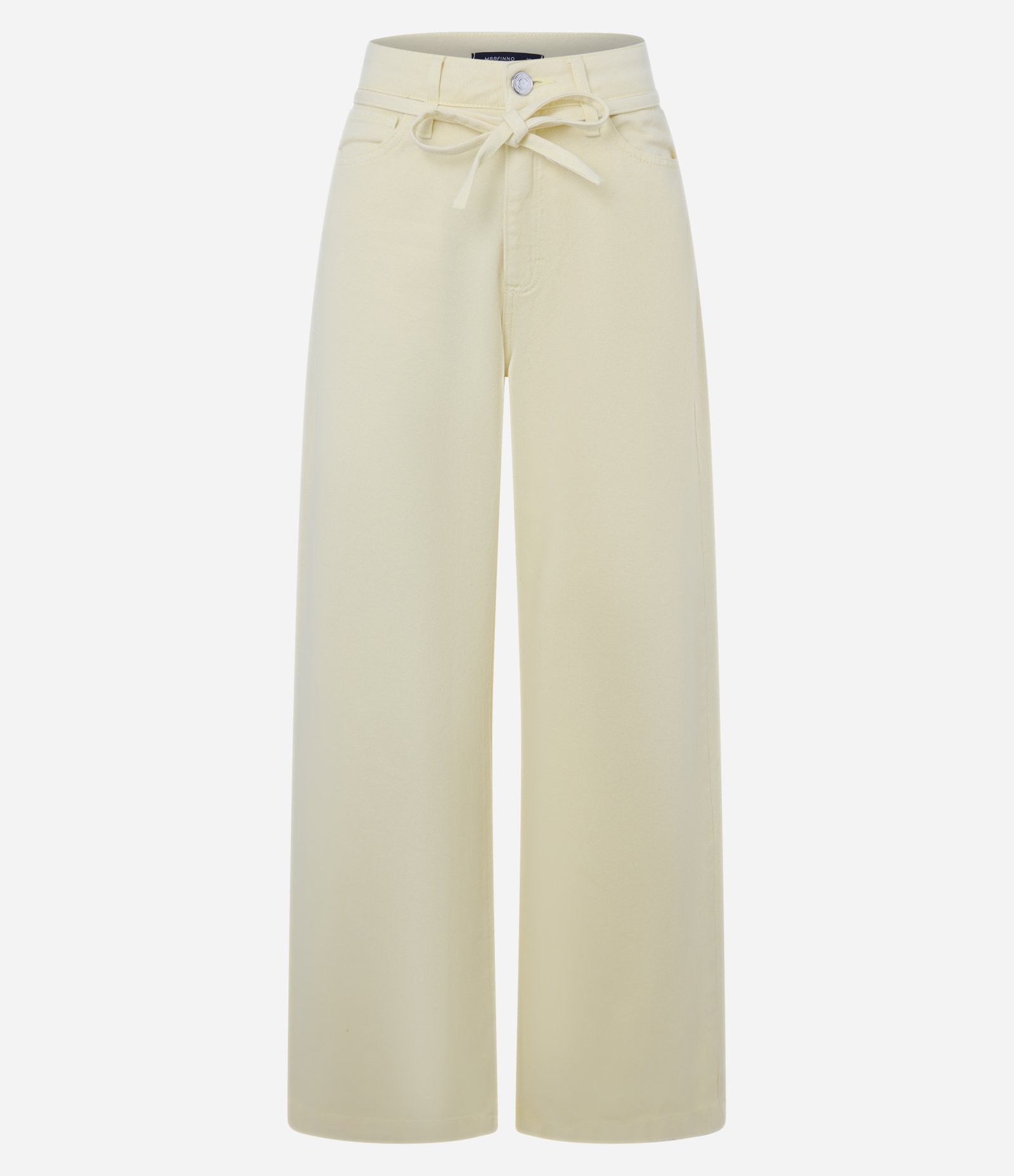 Calça Wide Leg em Sarja com Cintura Média Amarelo 5