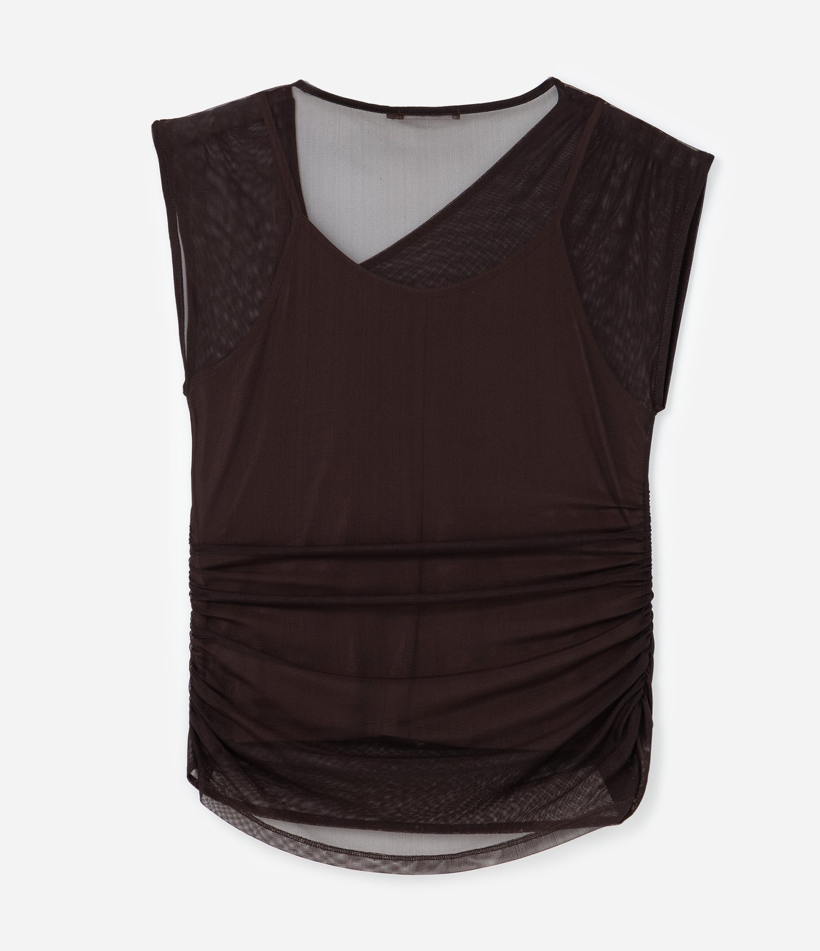 Blusa em Tule com Decote Assimétrico Curve & Plus Size Marrom 7