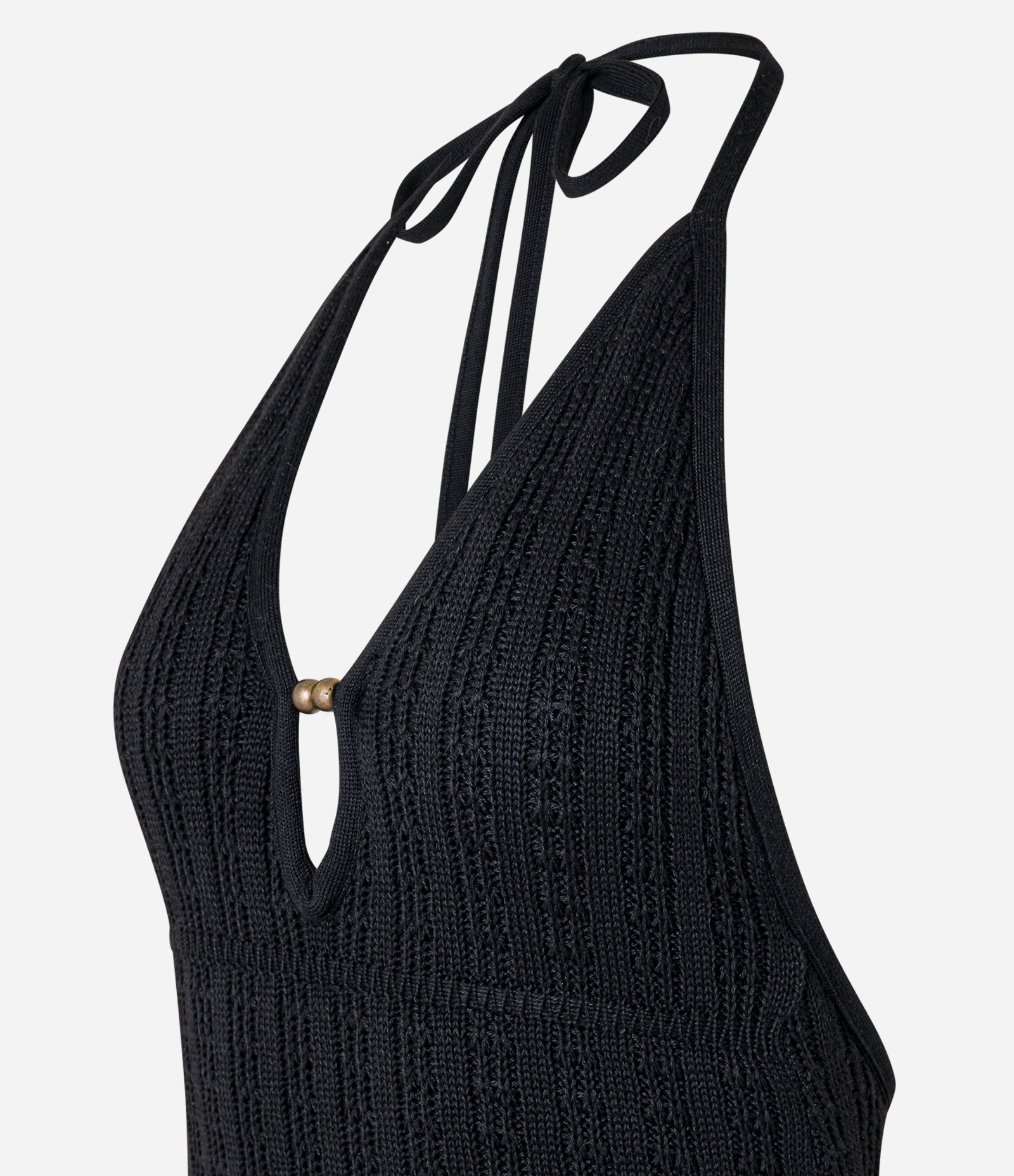 Vestido Long Midi Frente Única em Tricô com Detalhe de Miçangas Preto 2