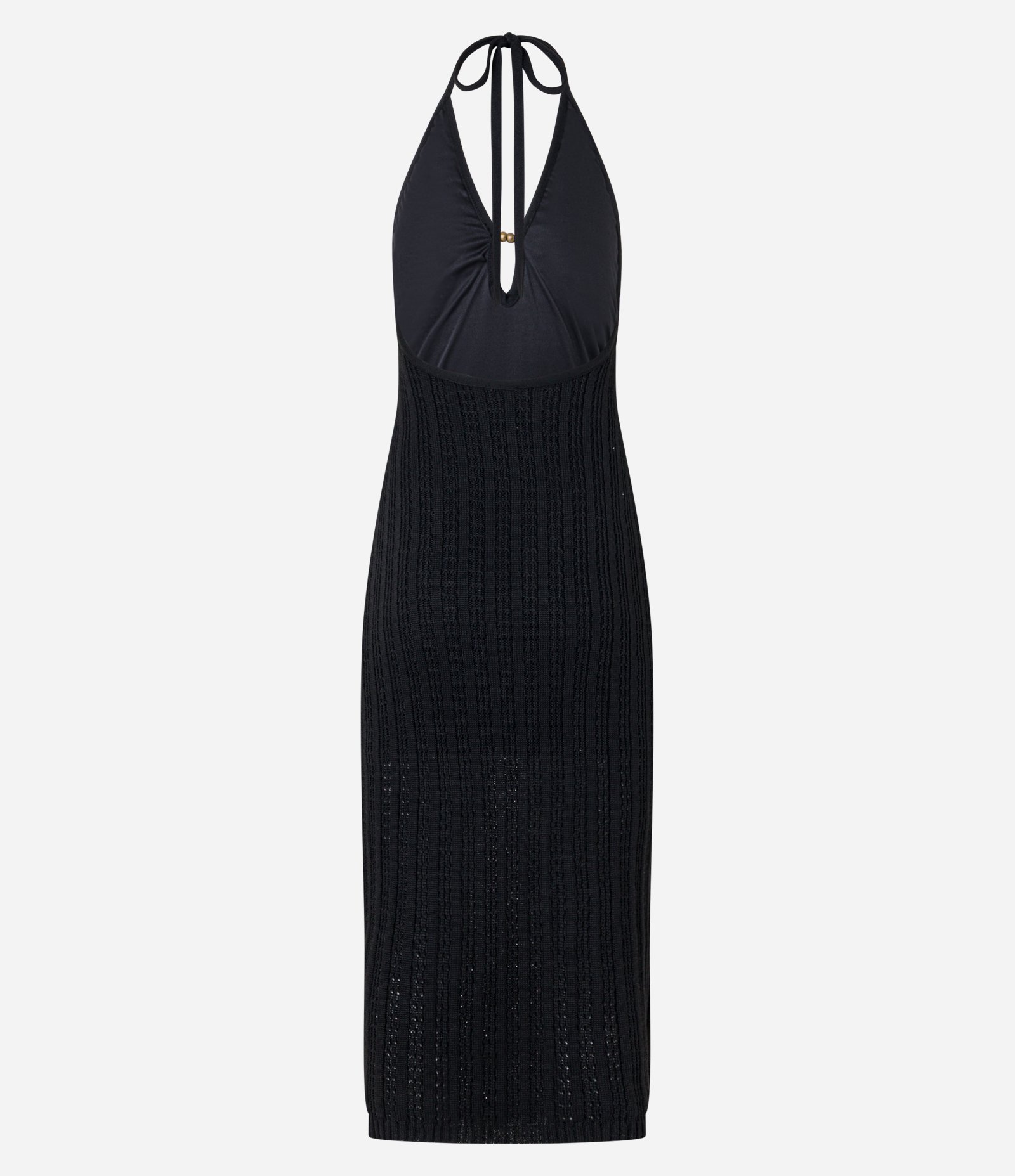 Vestido Long Midi Frente Única em Tricô com Detalhe de Miçangas Preto 3