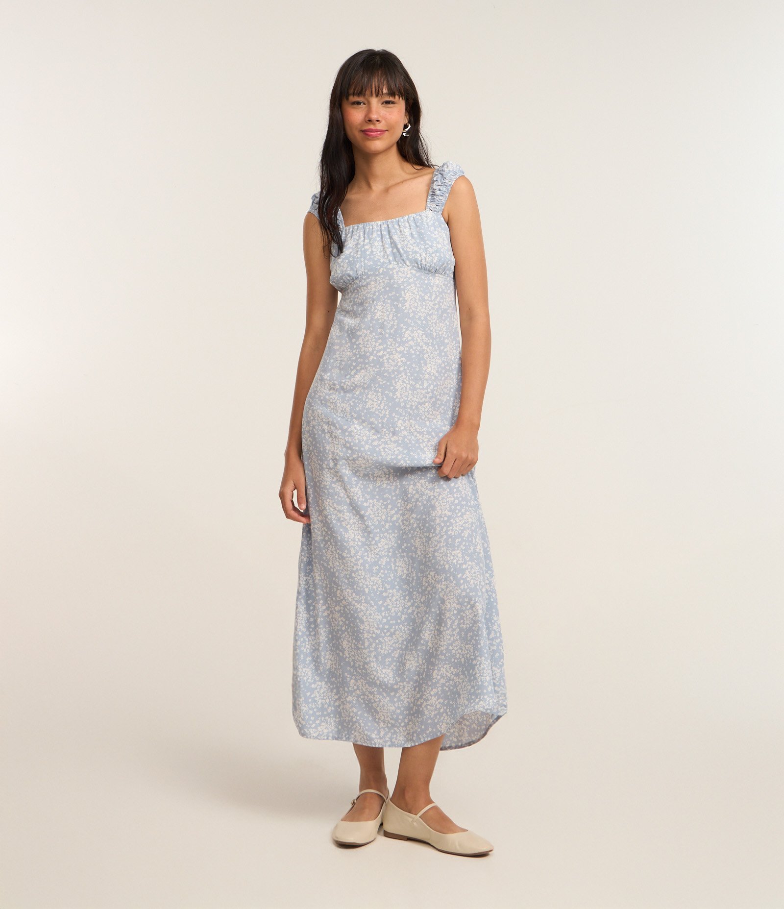 Vestido New Midi em Chalis Floral Liberty Azul 1