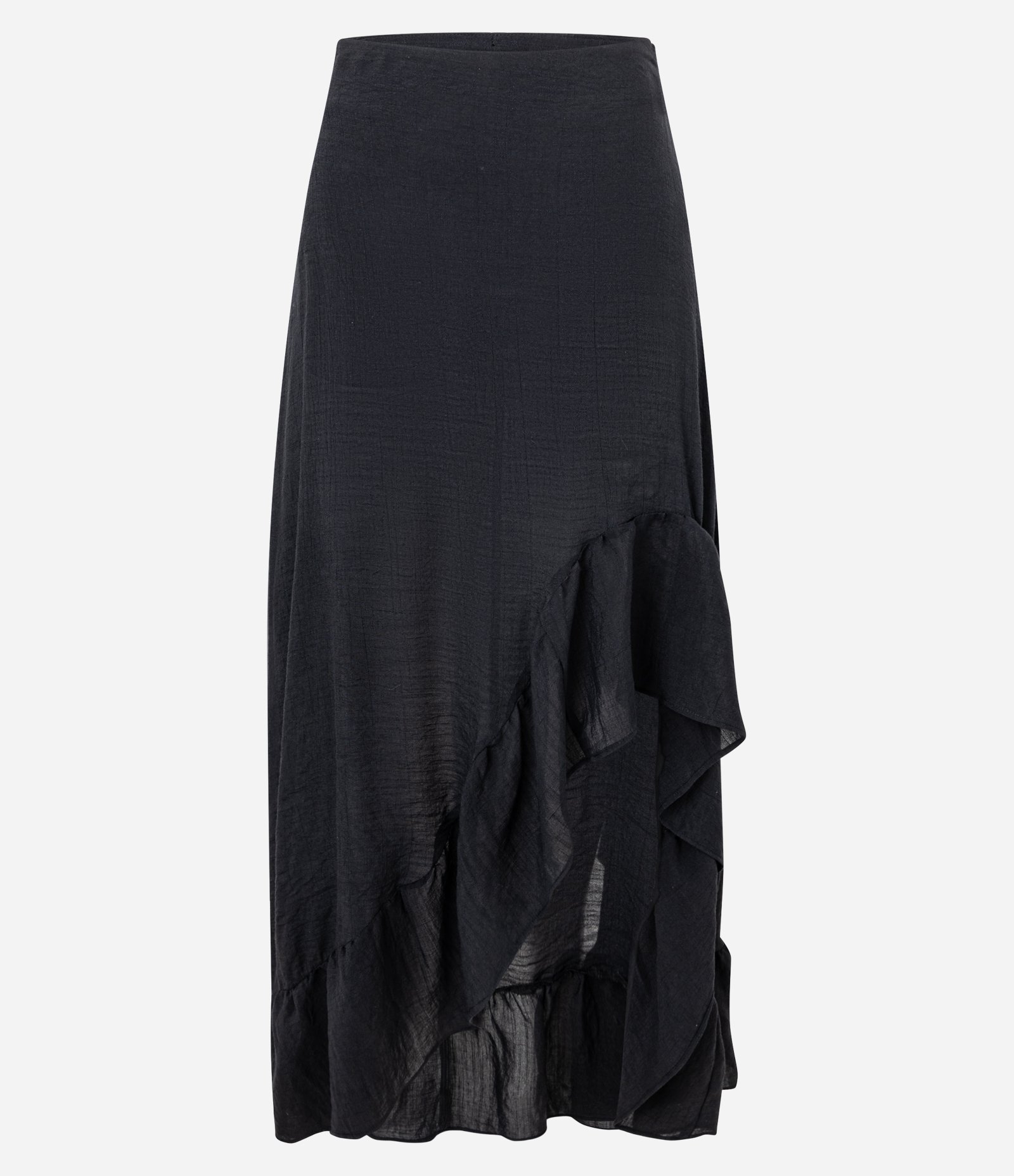 Saia Midi Mullet em Chiffon com Babado na Barra Preto 6